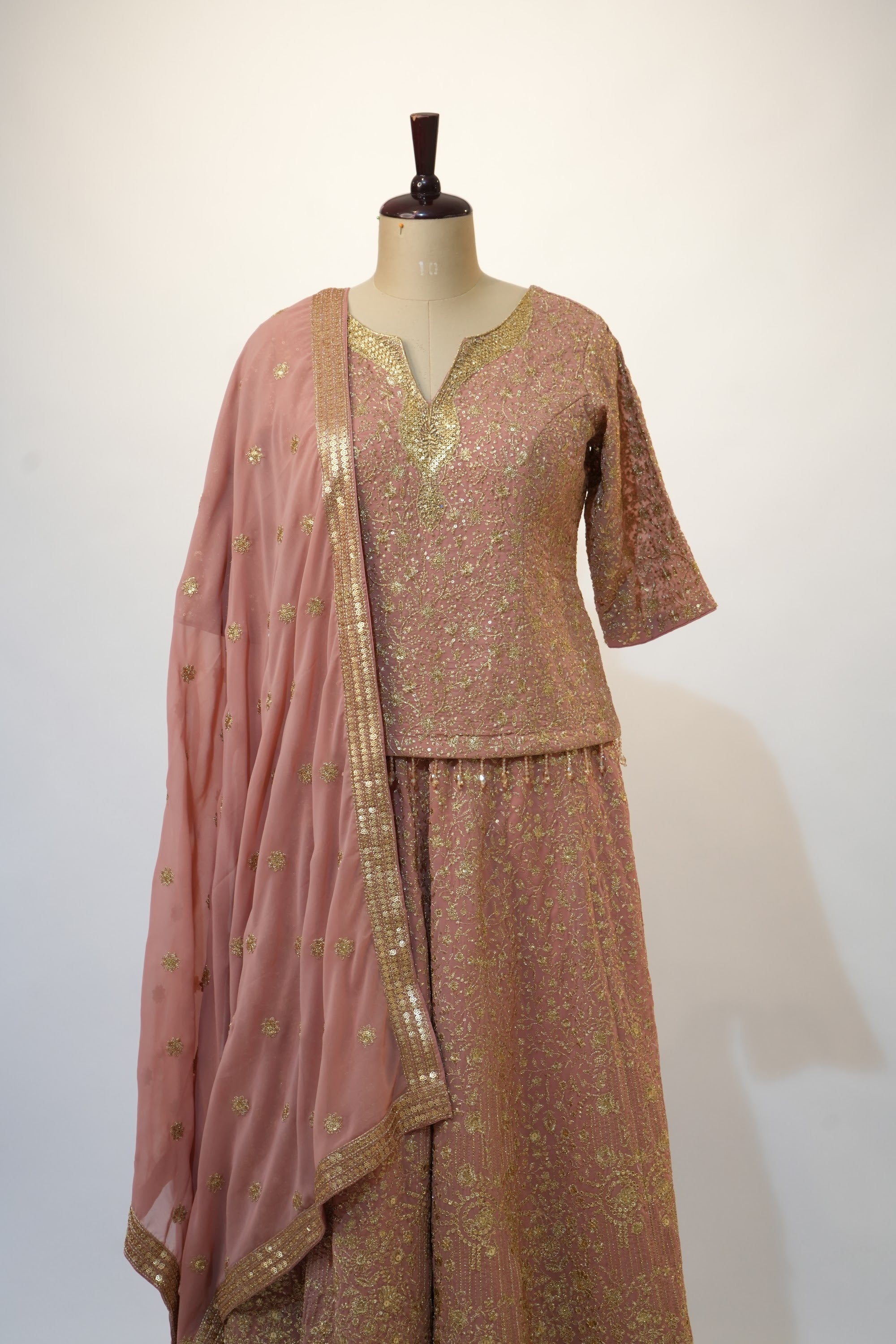 Dusty Rose Gold Embroidered Sharara Set