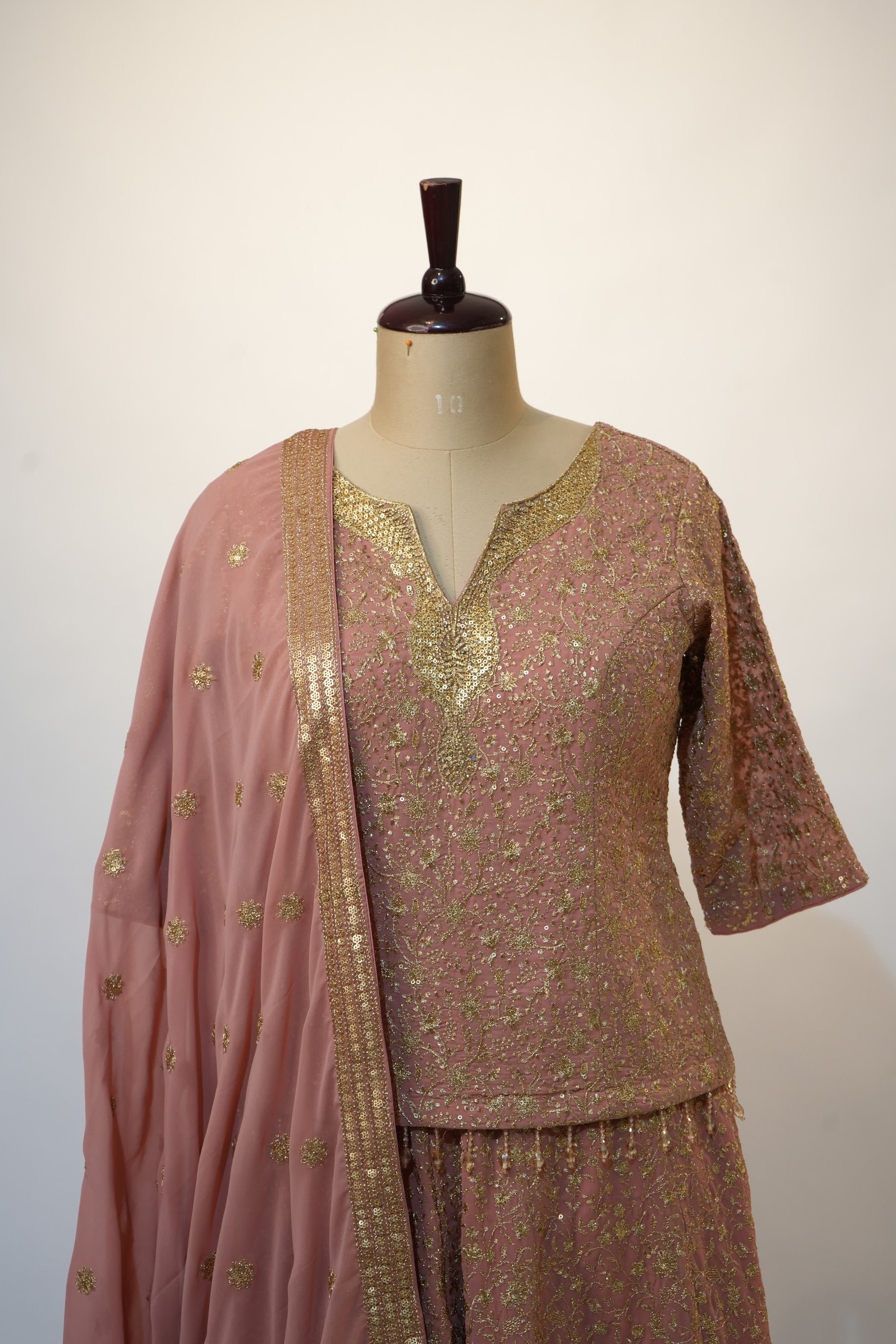 Dusty Rose Gold Embroidered Sharara Set