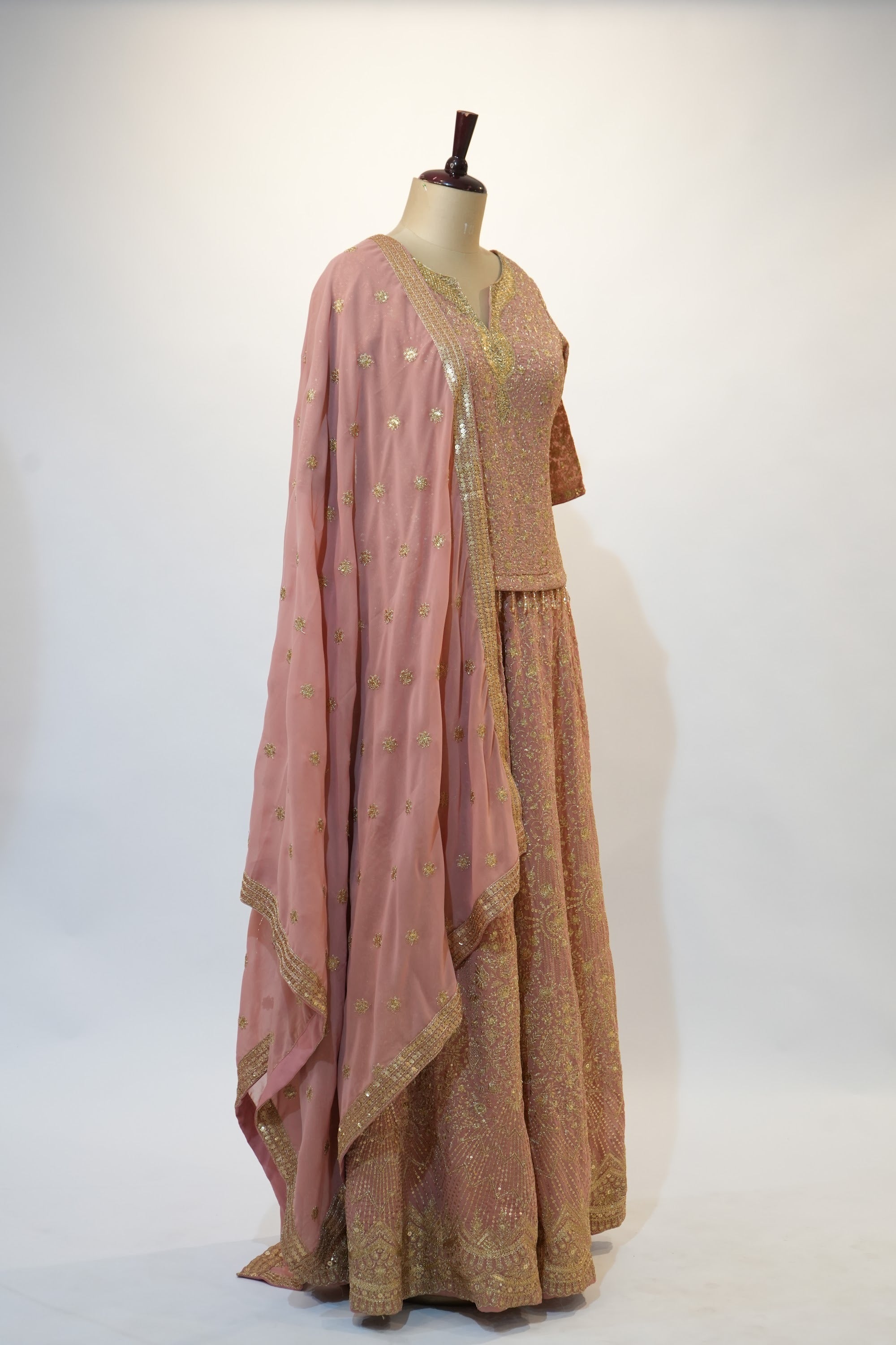 Dusty Rose Gold Embroidered Sharara Set