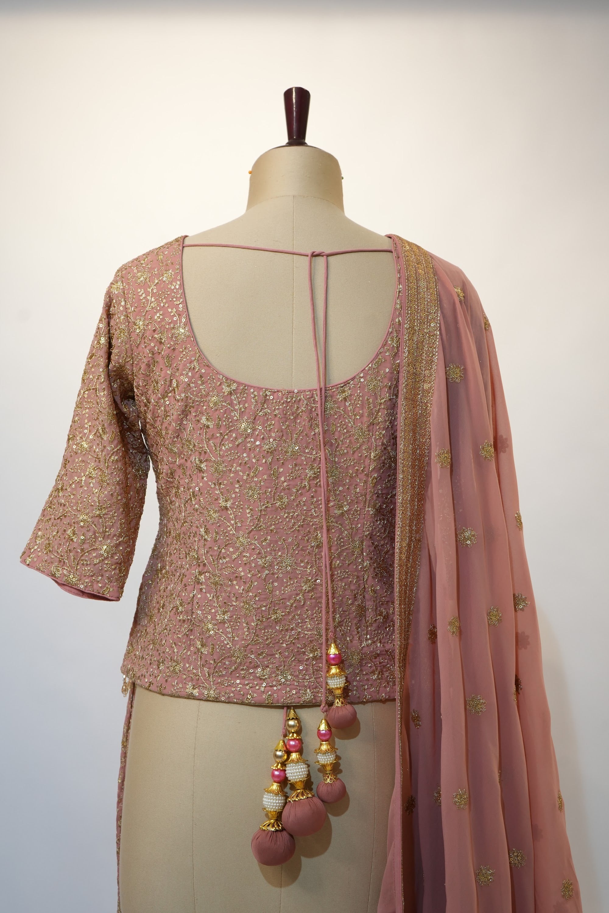 Dusty Rose Gold Embroidered Sharara Set