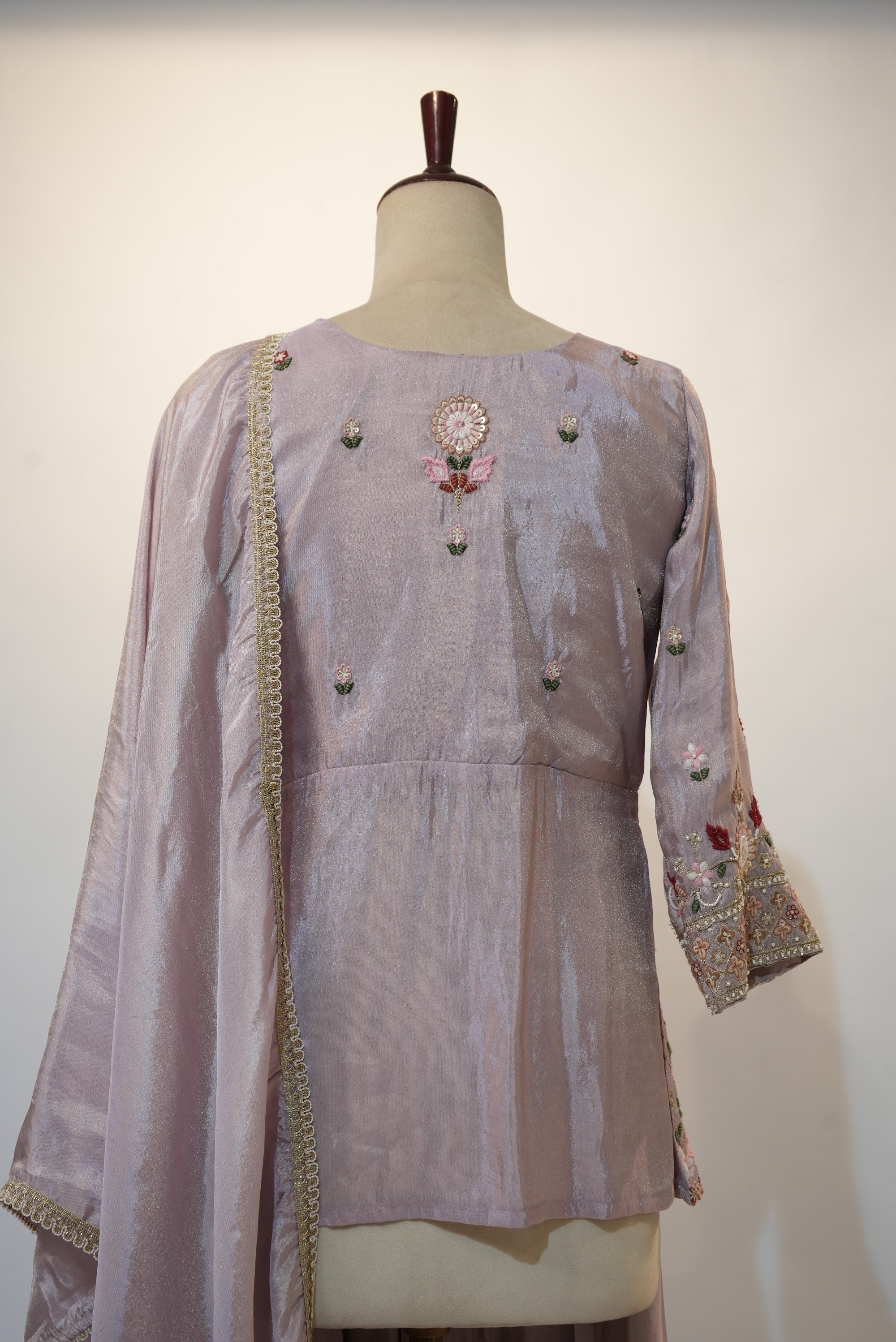 Lilac Floral Thread Embroidered Suit Set