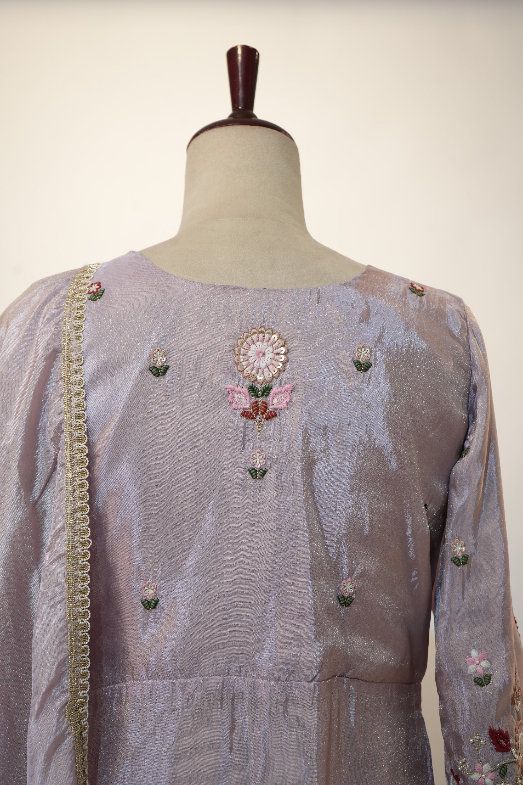 Lilac Floral Thread Embroidered Suit Set