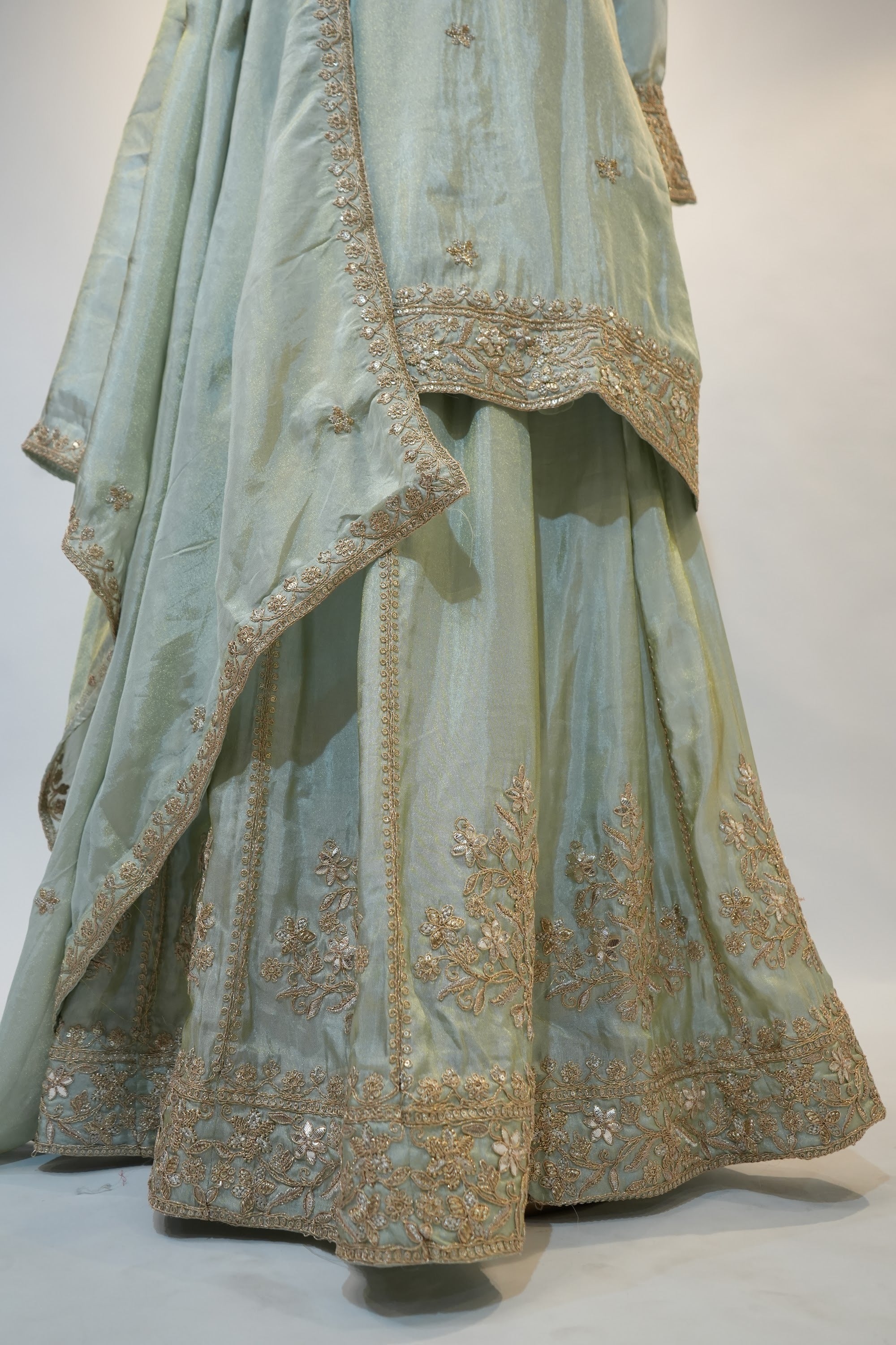 Sage Green Gold Embroidered Sharara Set