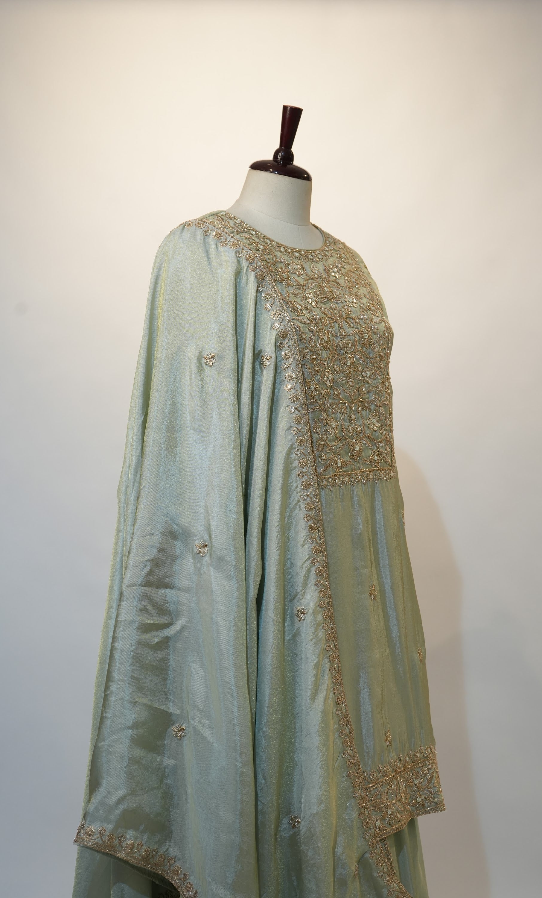 Sage Green Gold Embroidered Sharara Set