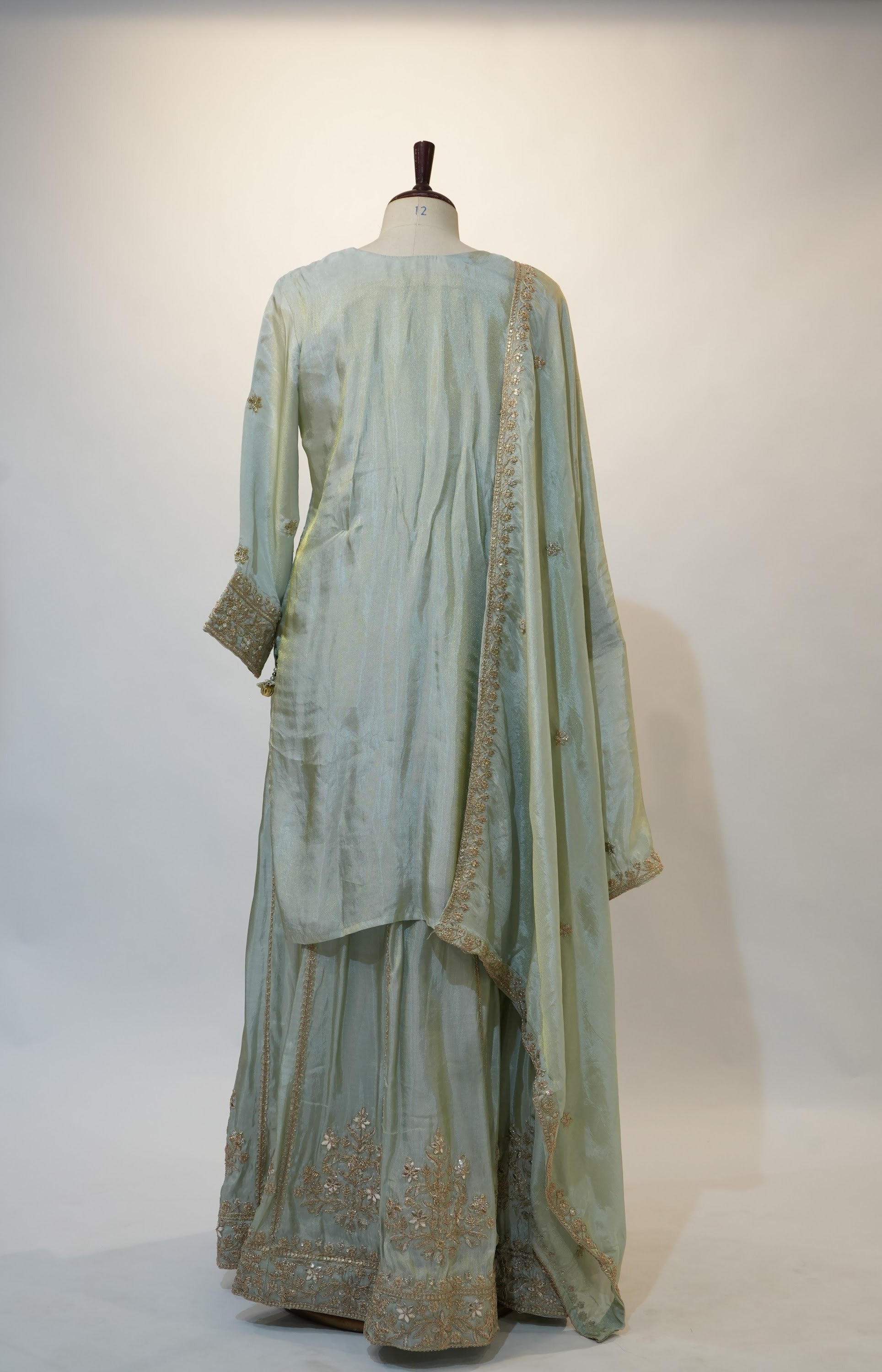 Sage Green Gold Embroidered Sharara Set