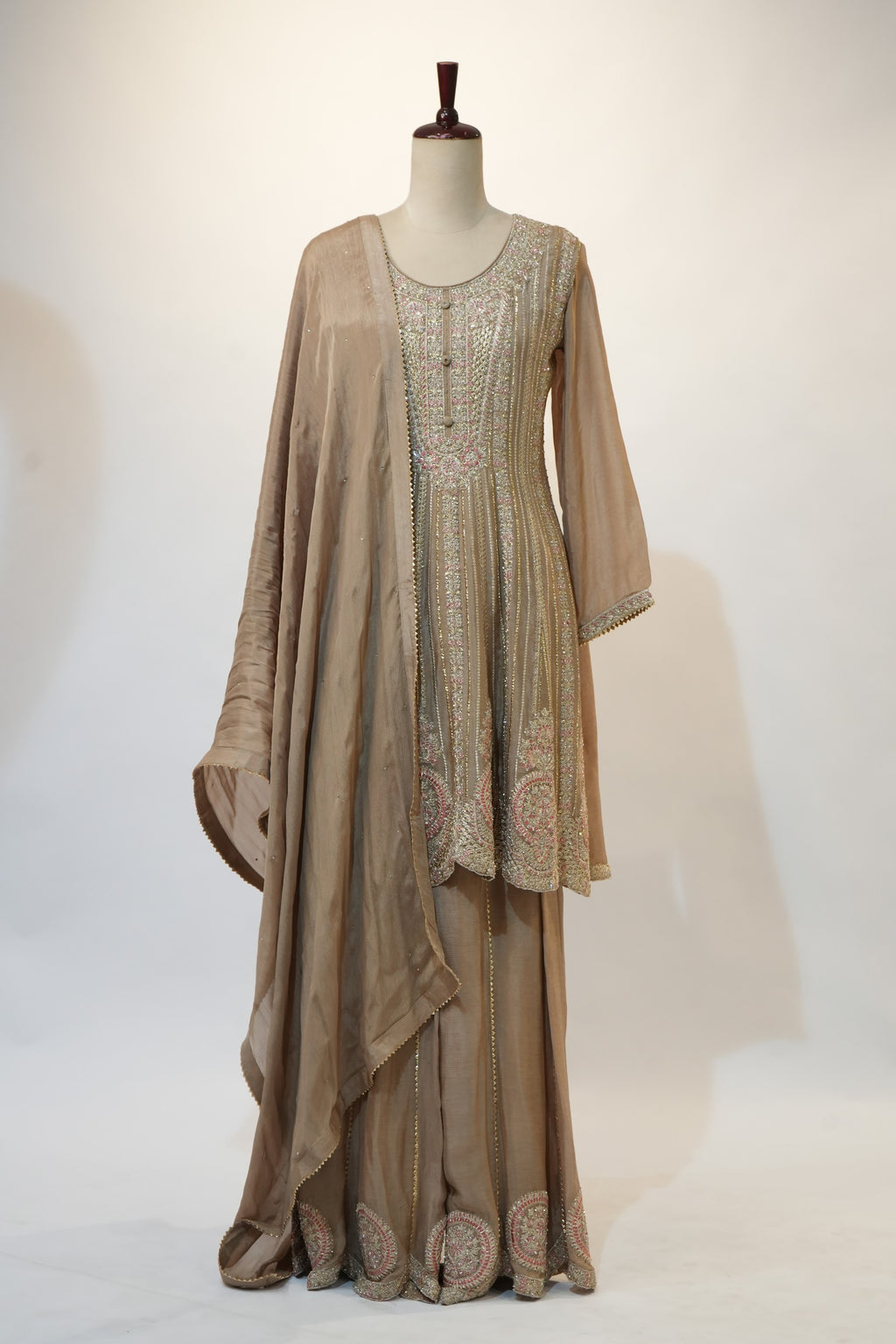 Beige Silver Thread Anarkali Set