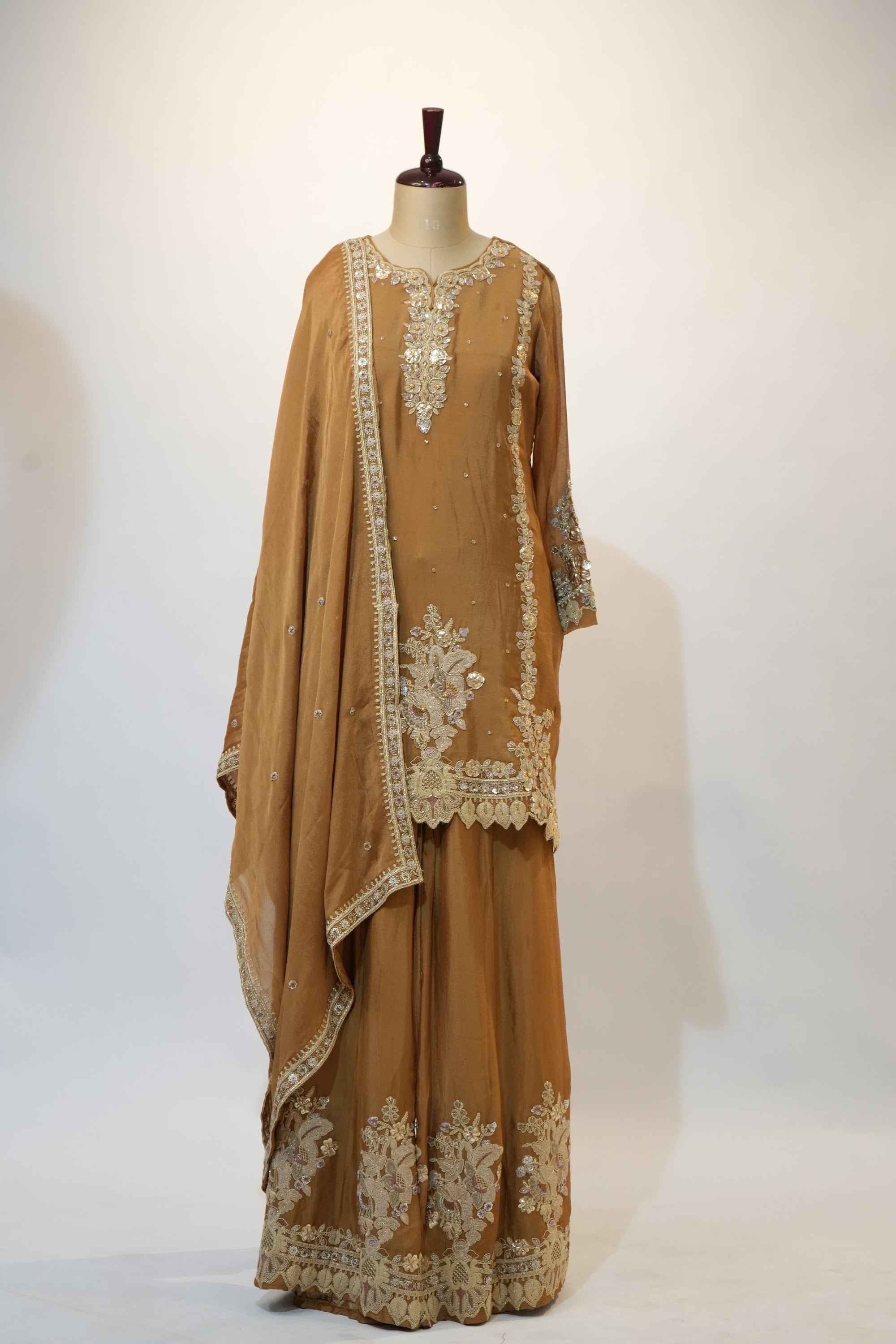 Golden Caramel Embroidered Suit Set
