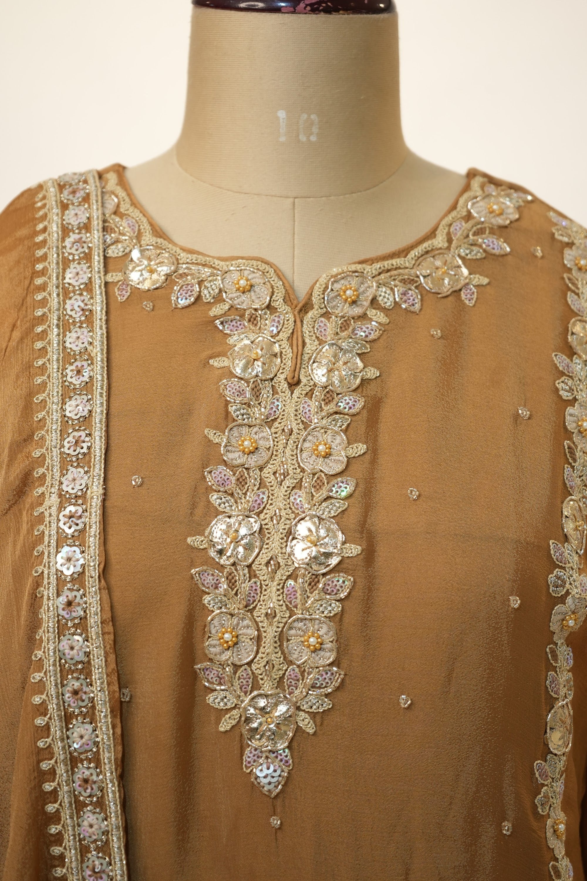 Golden Caramel Embroidered Suit Set