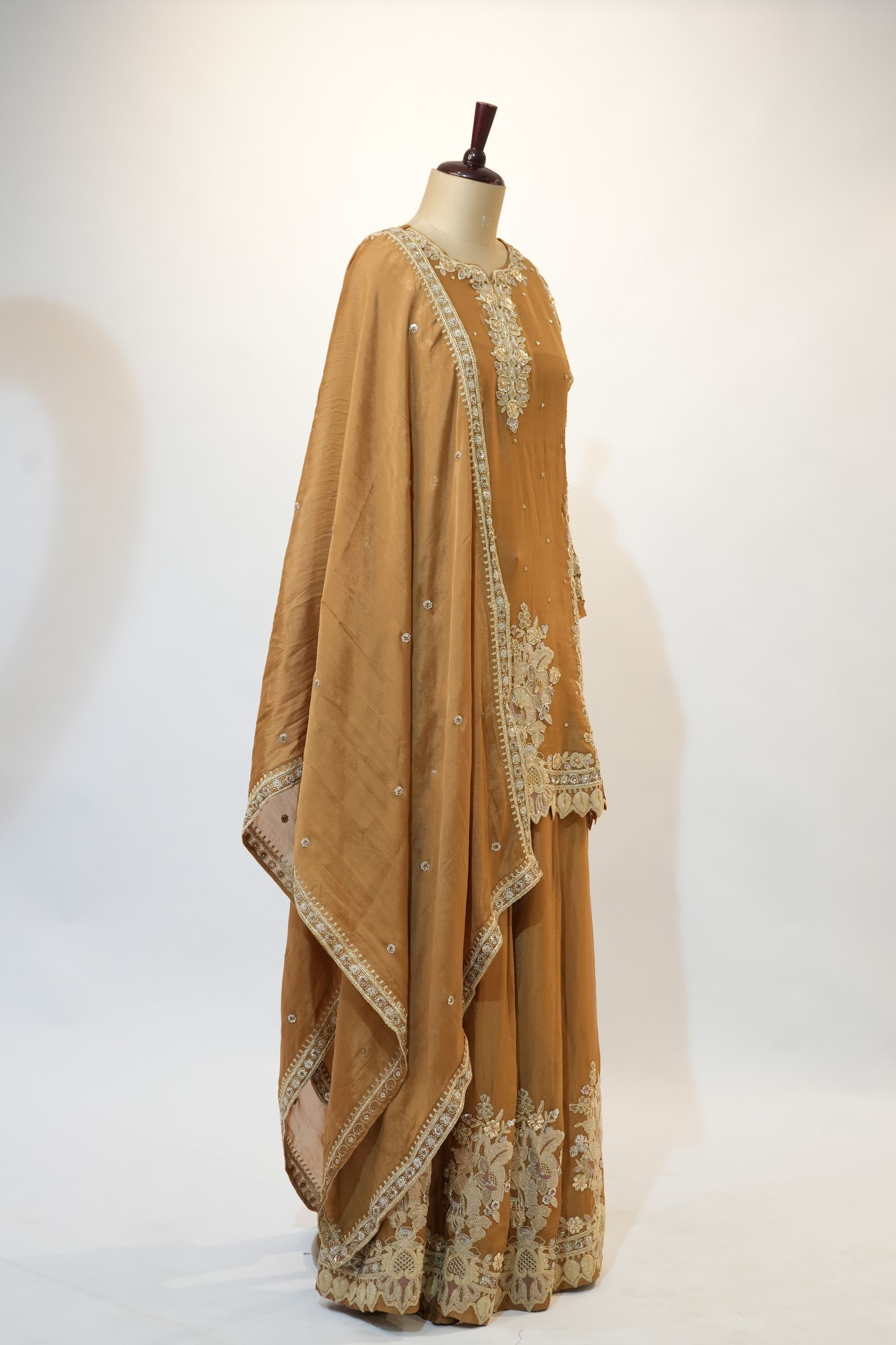Golden Caramel Embroidered Suit Set
