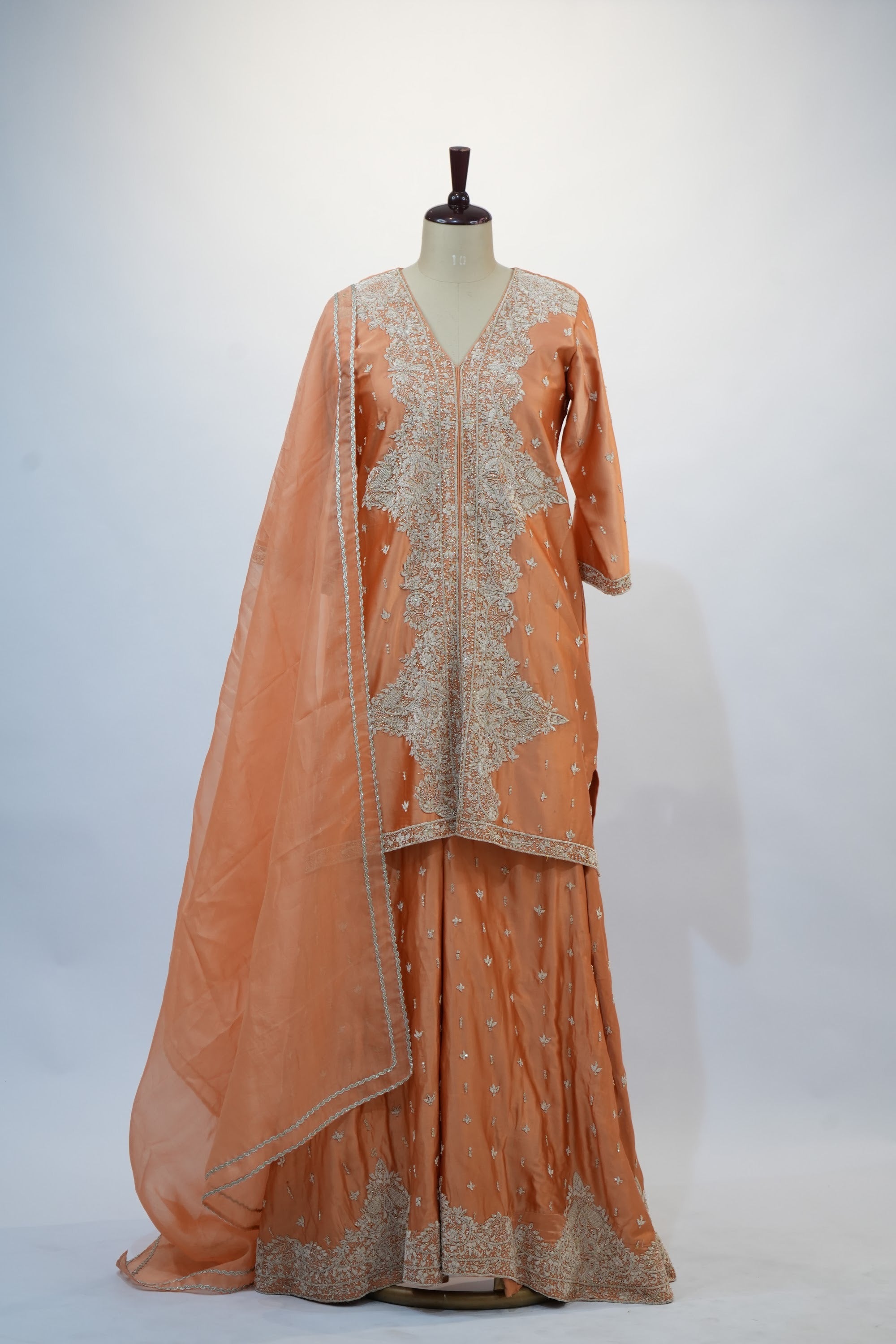 Peach Silver Thread Suit Set