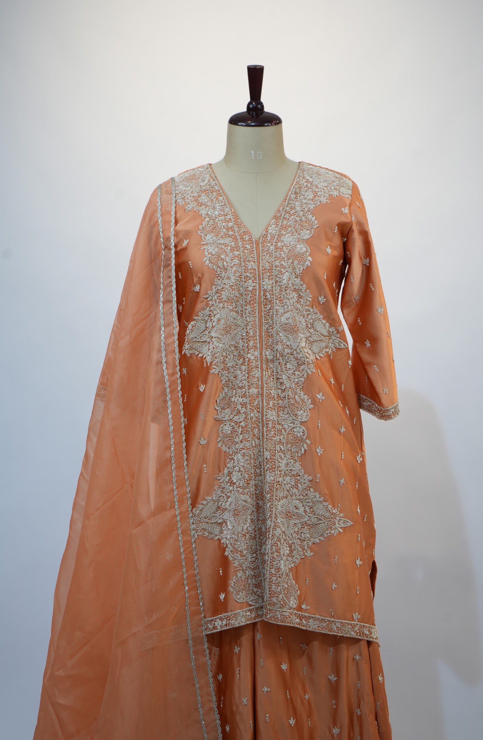 Peach Silver Thread Suit Set