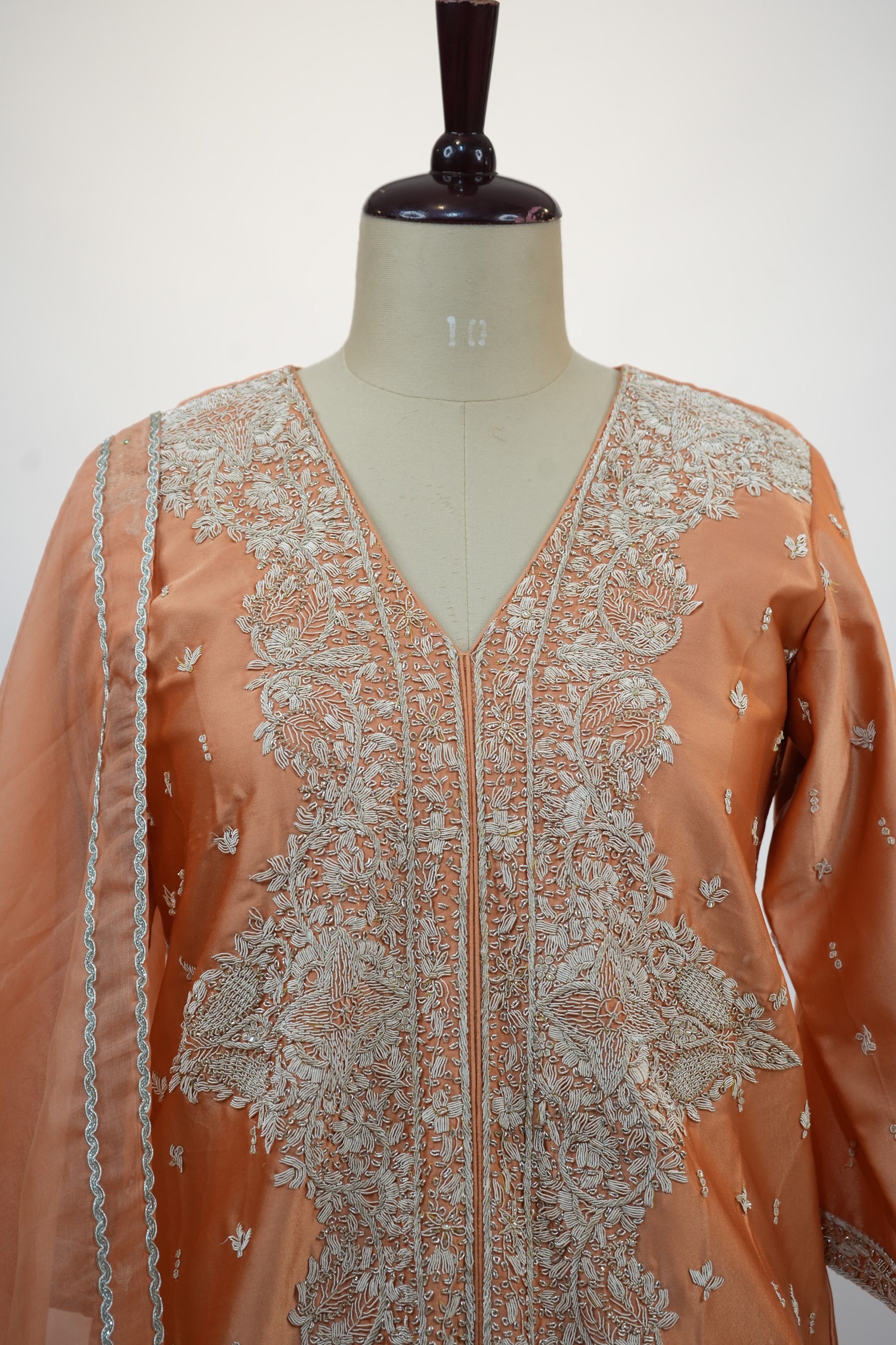 Peach Silver Thread Suit Set