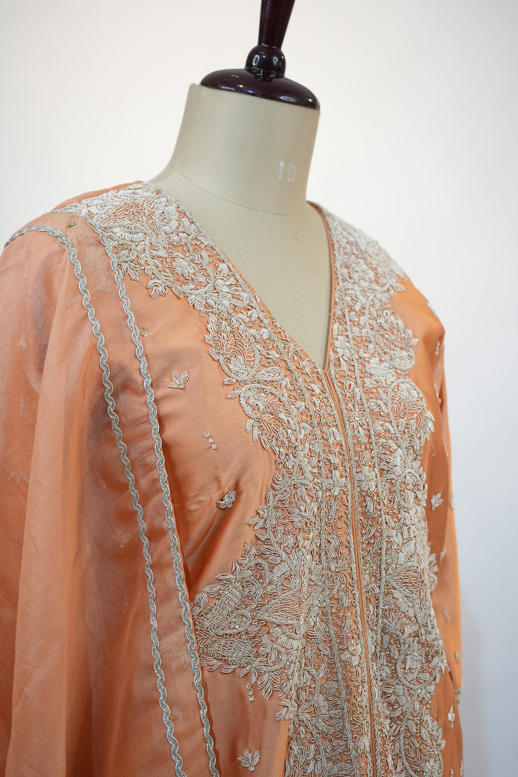 Peach Silver Thread Suit Set