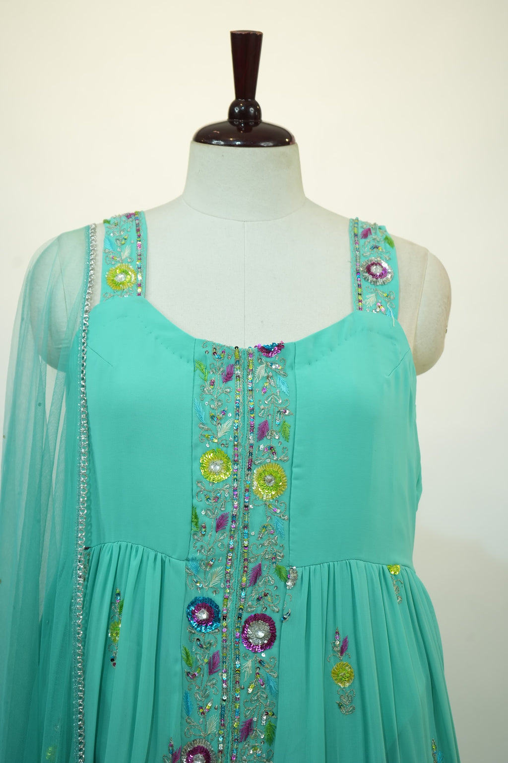Sea Green Floral Embroidered Sharara Set