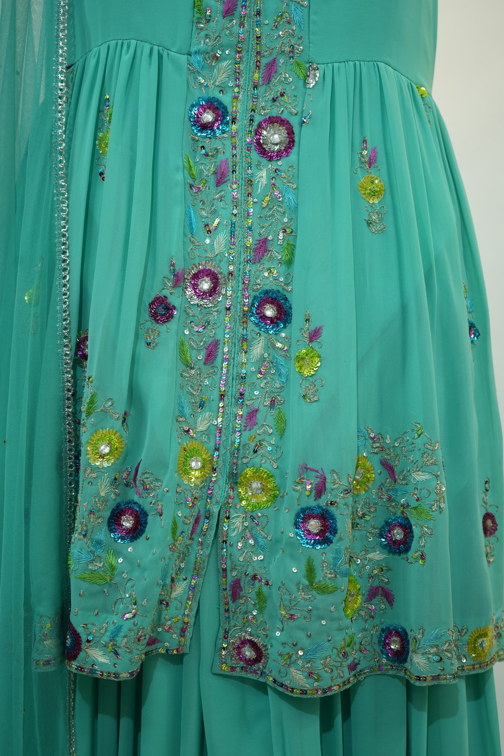 Sea Green Floral Embroidered Sharara Set