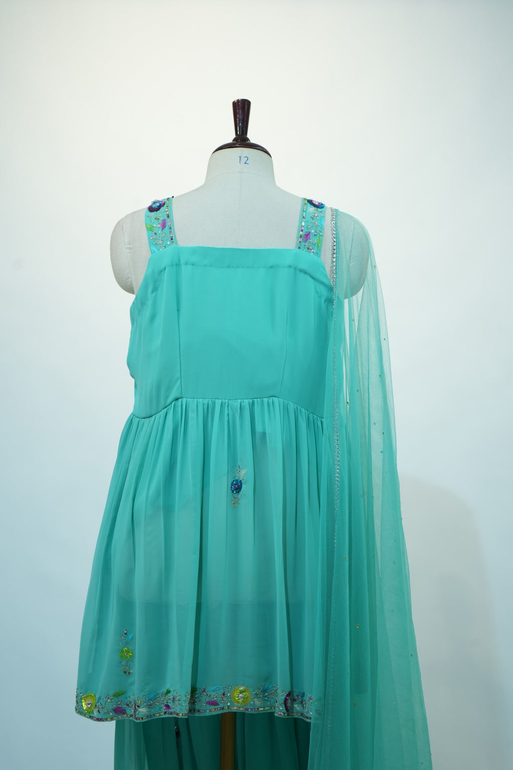 Sea Green Floral Embroidered Sharara Set