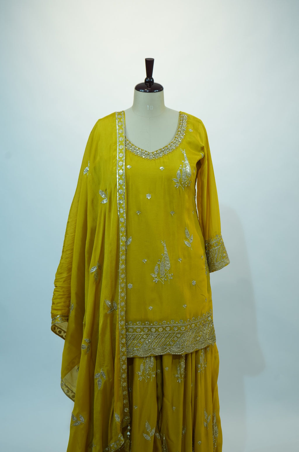 Mustard Yellow Embroidered Sharara Set