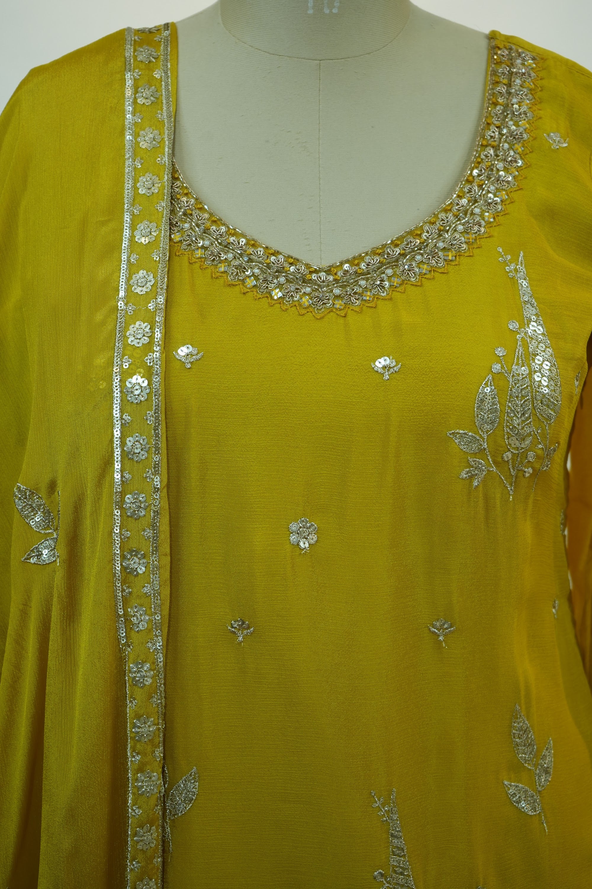 Mustard Yellow Embroidered Sharara Set