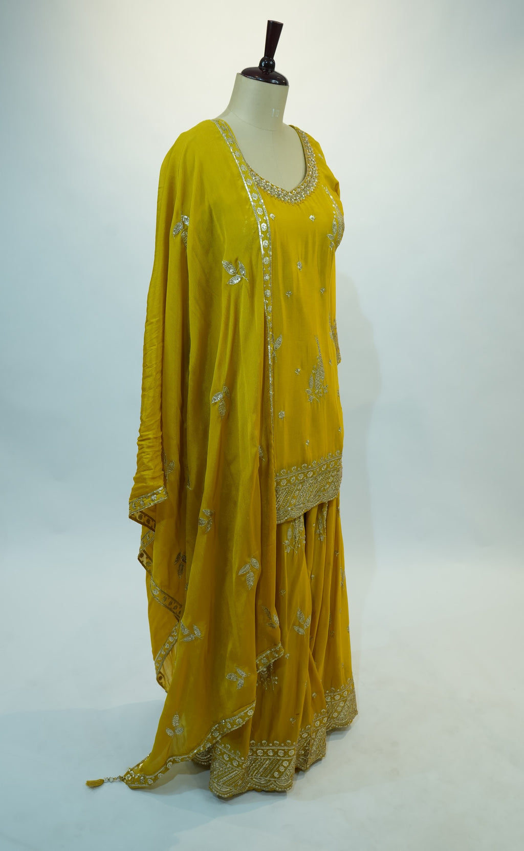 Mustard Yellow Embroidered Sharara Set