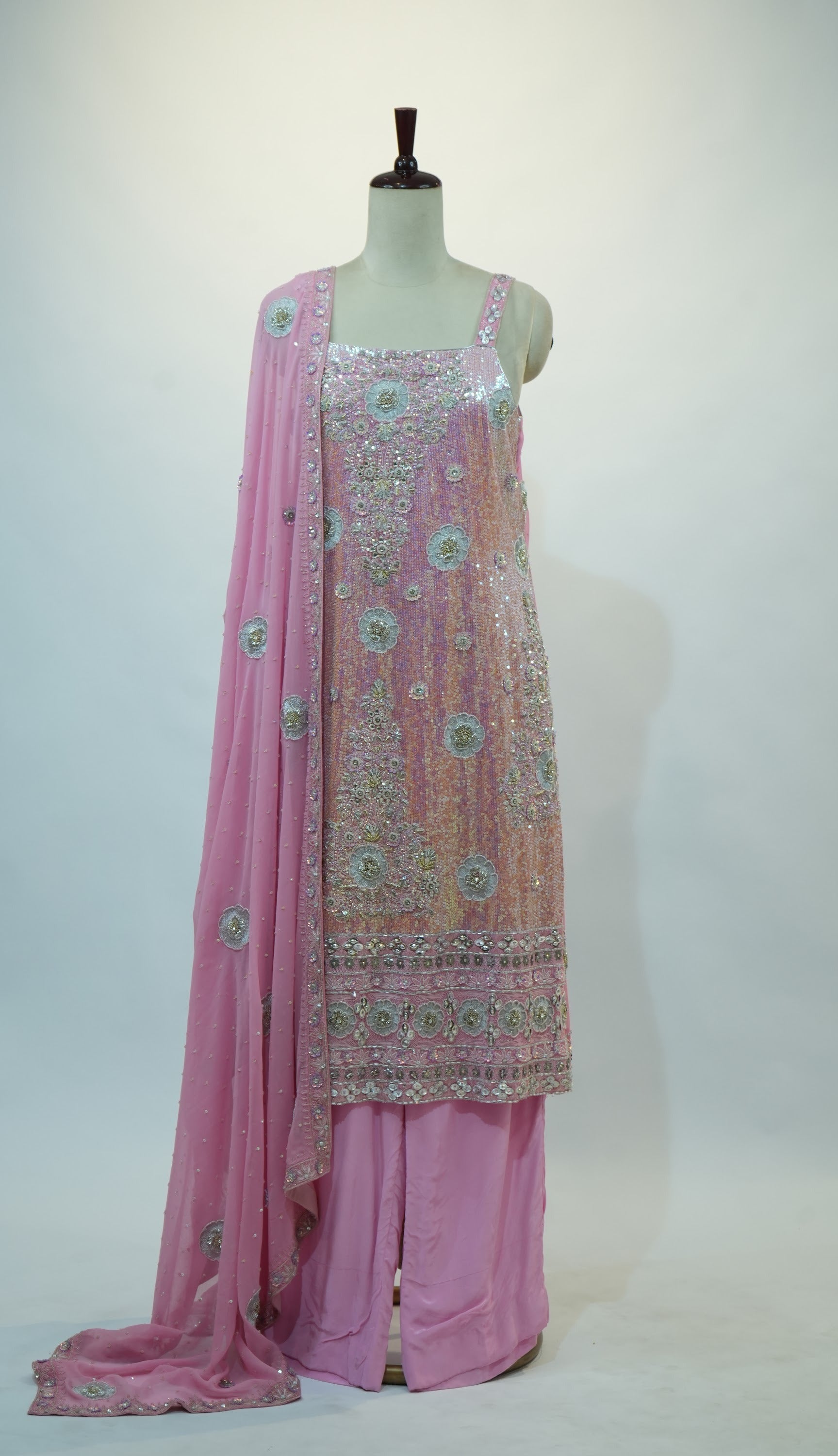 Pink Embroidered Sharara Set