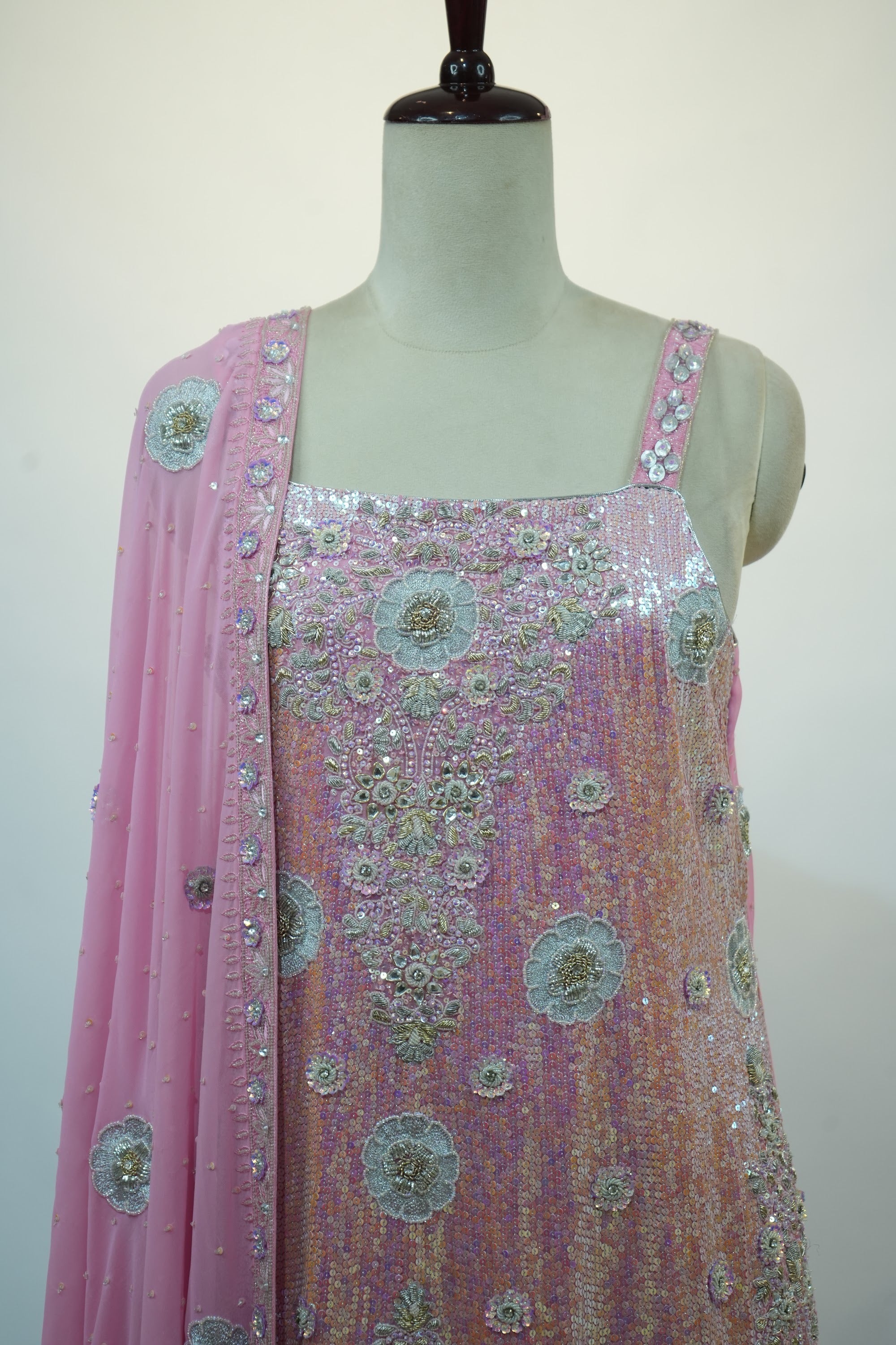 Pink Embroidered Sharara Set