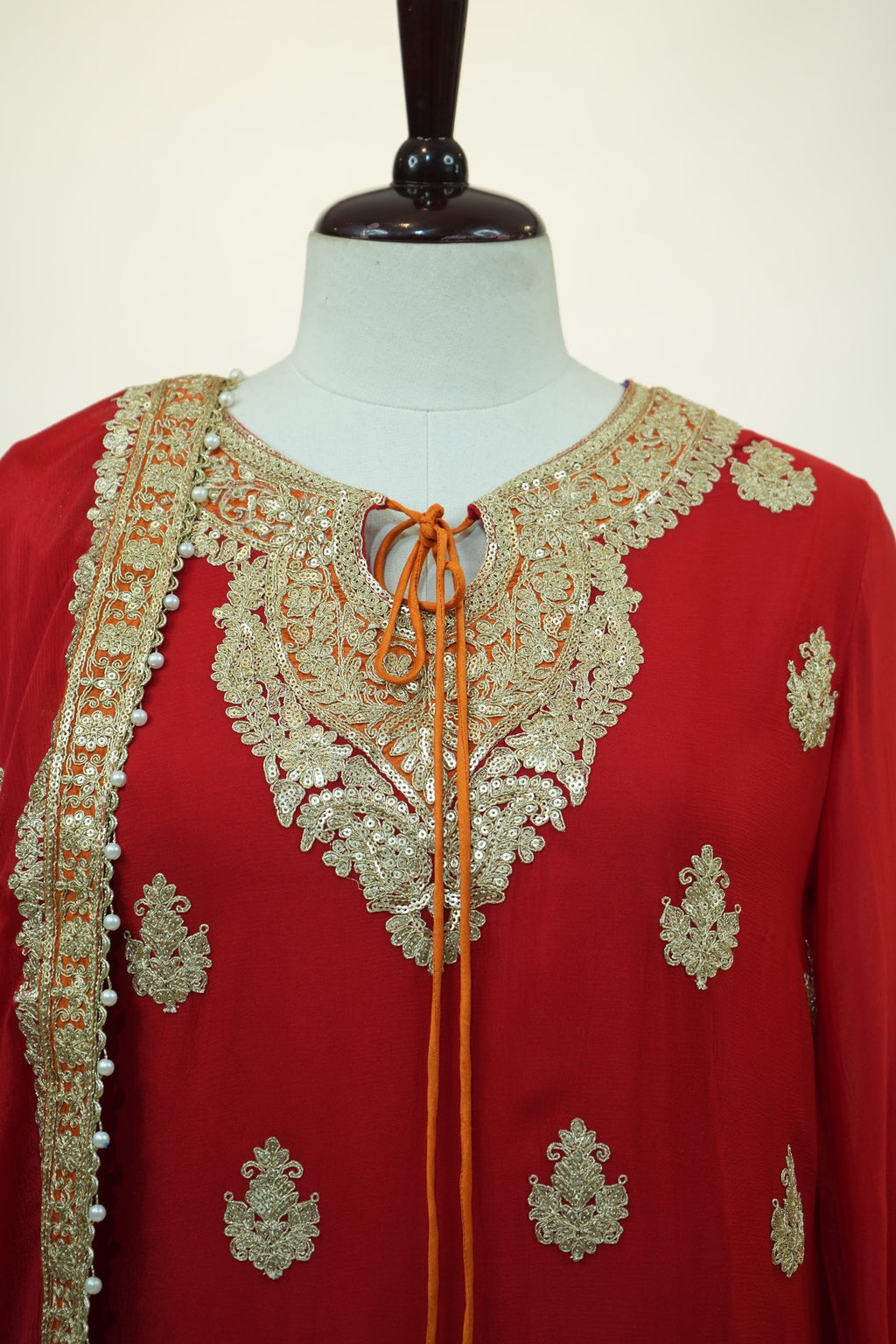 Red Gold Embroidered Sharara Set
