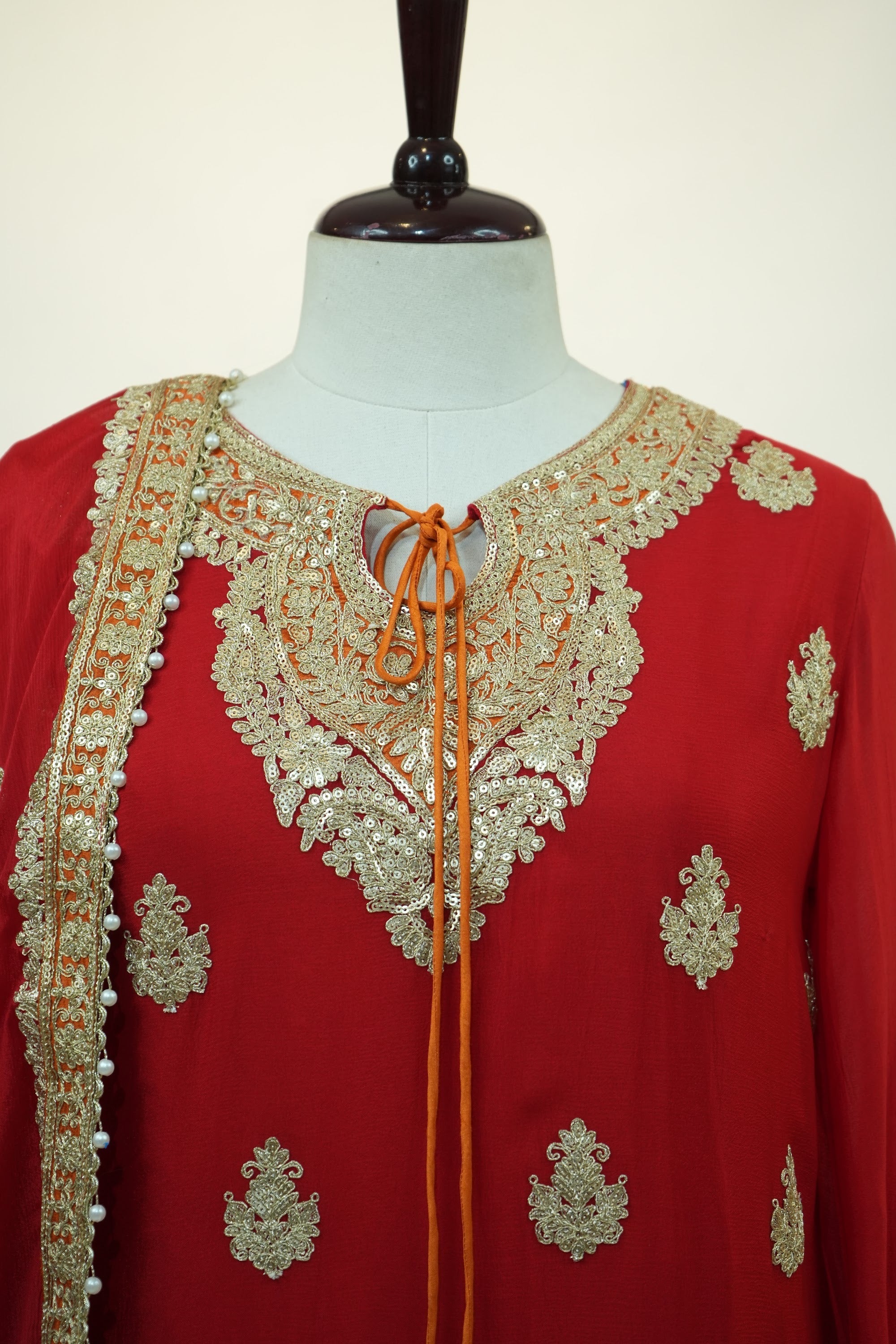 Red Gold Embroidered Sharara Set