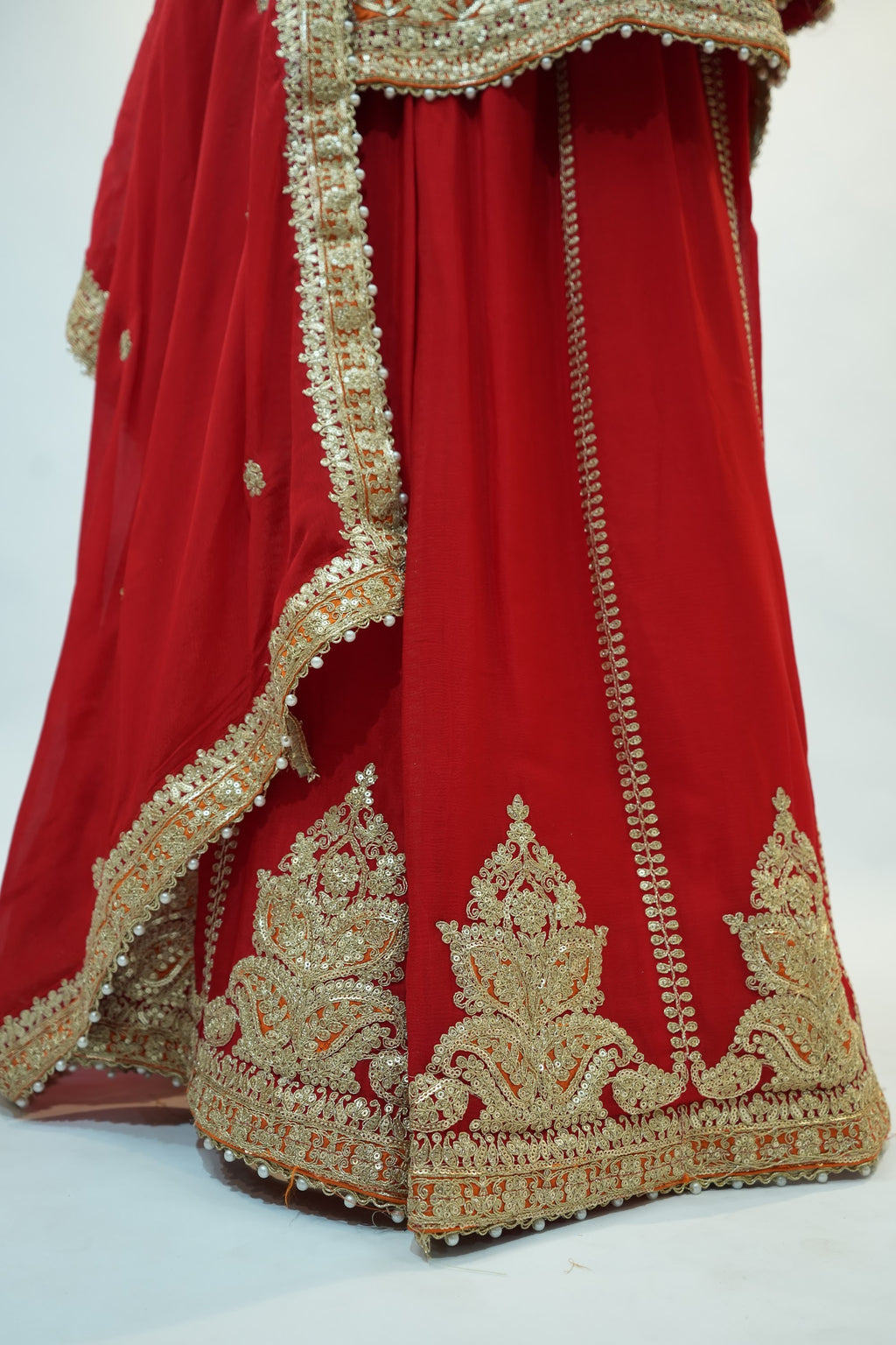 Red Gold Embroidered Sharara Set
