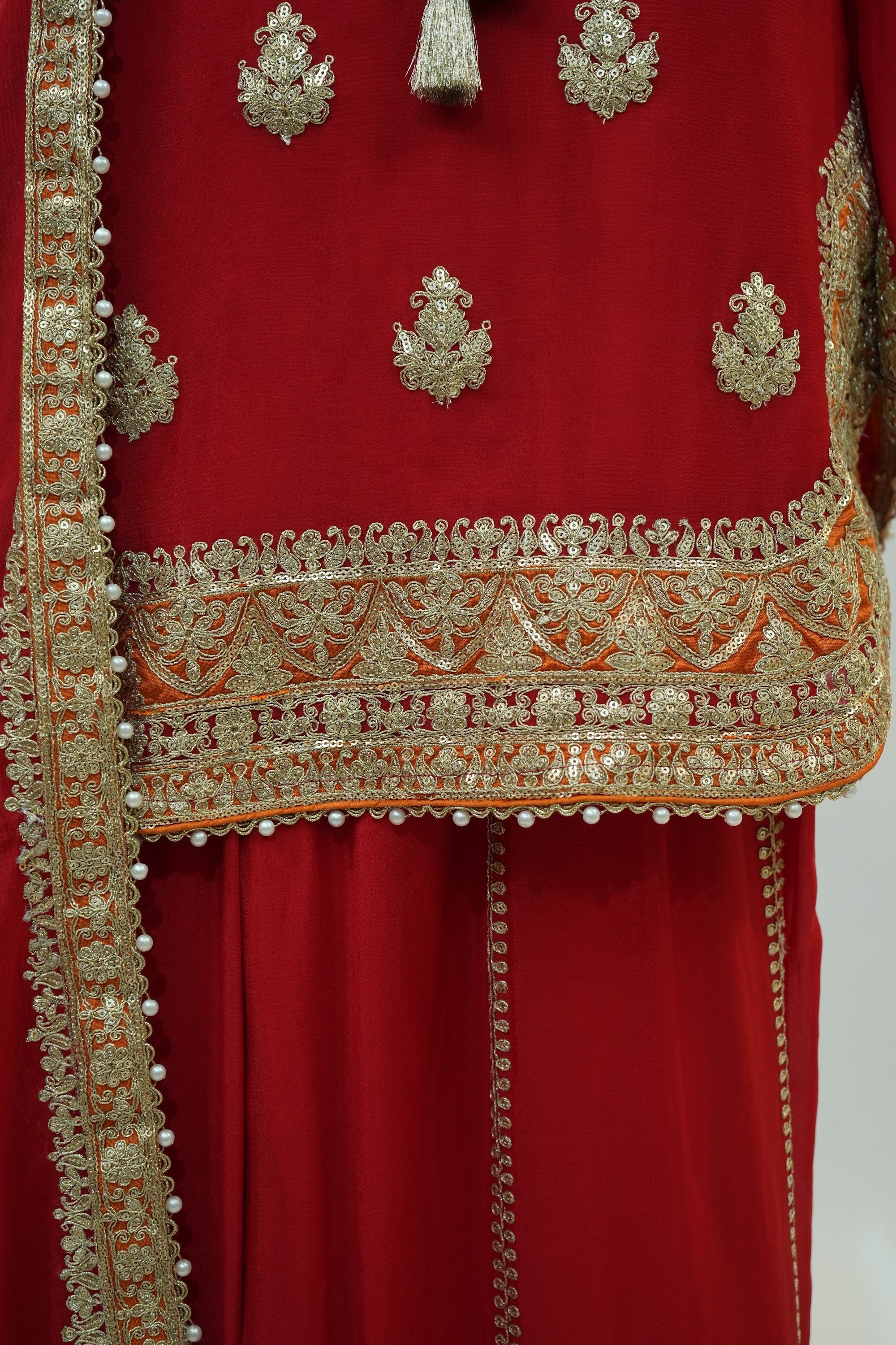 Red Gold Embroidered Sharara Set