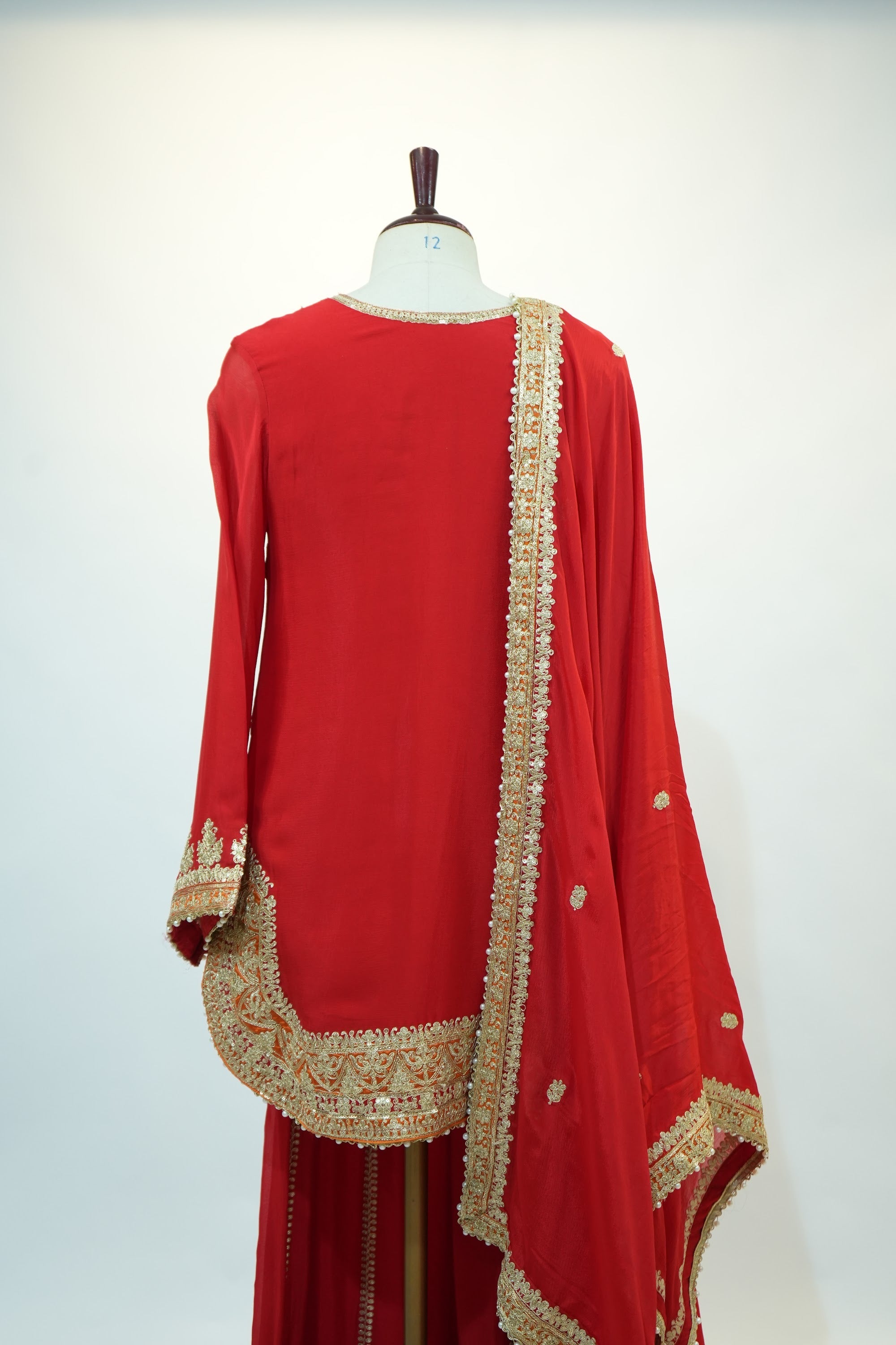Red Gold Embroidered Sharara Set
