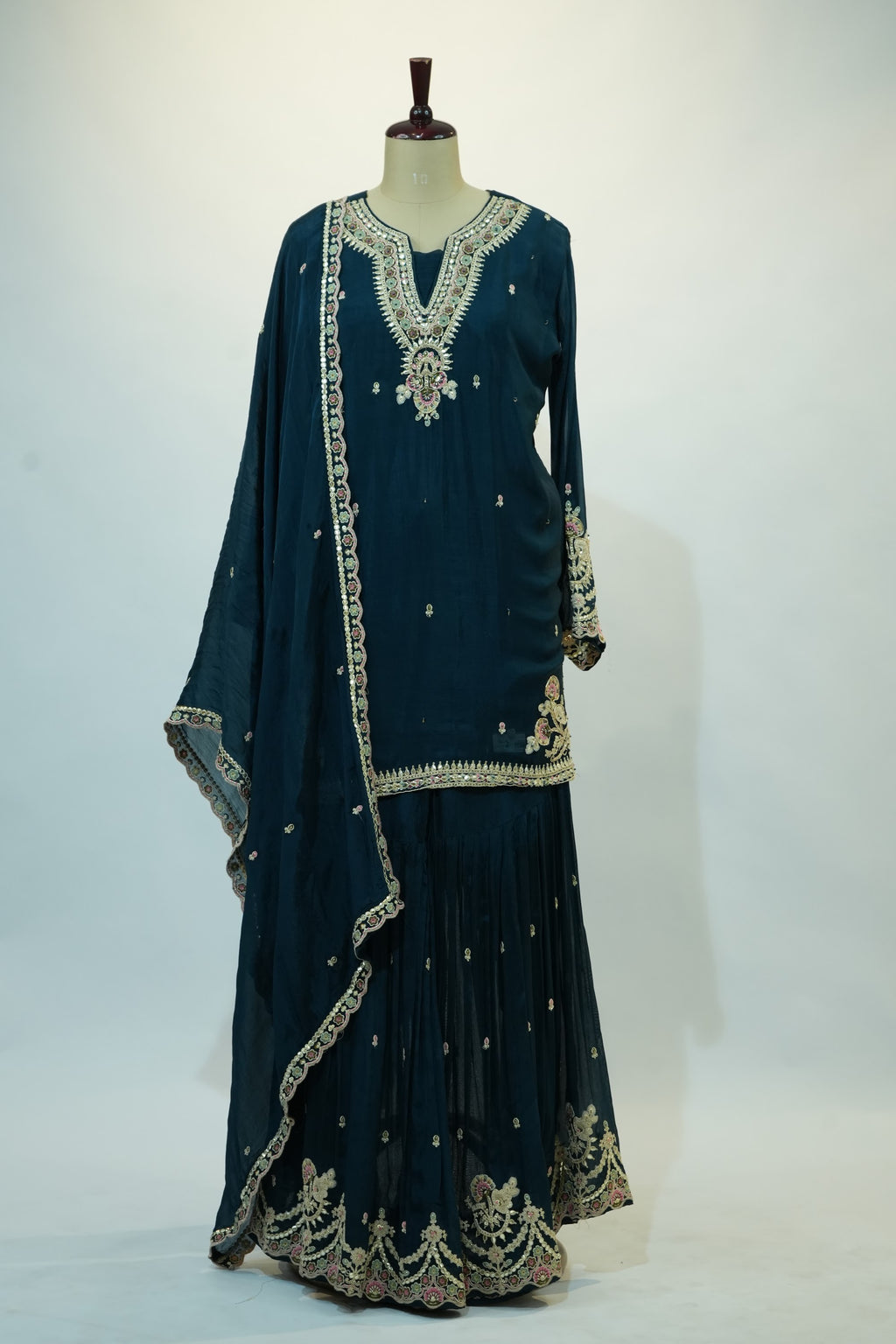 Teal Embroidered Sharara Set