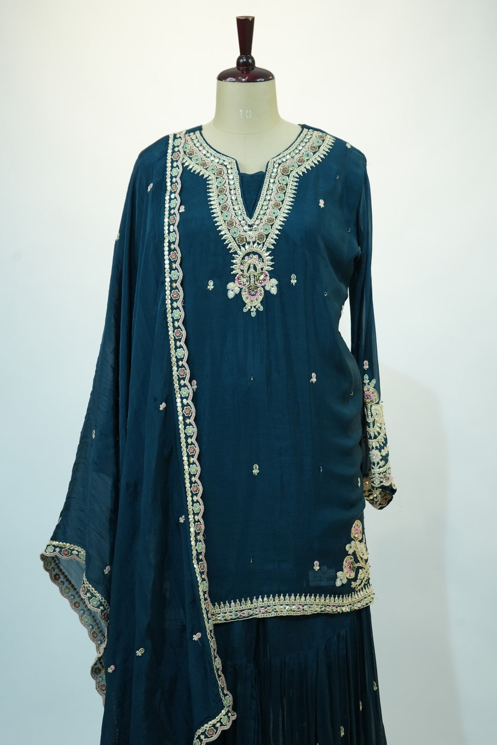 Teal Embroidered Sharara Set