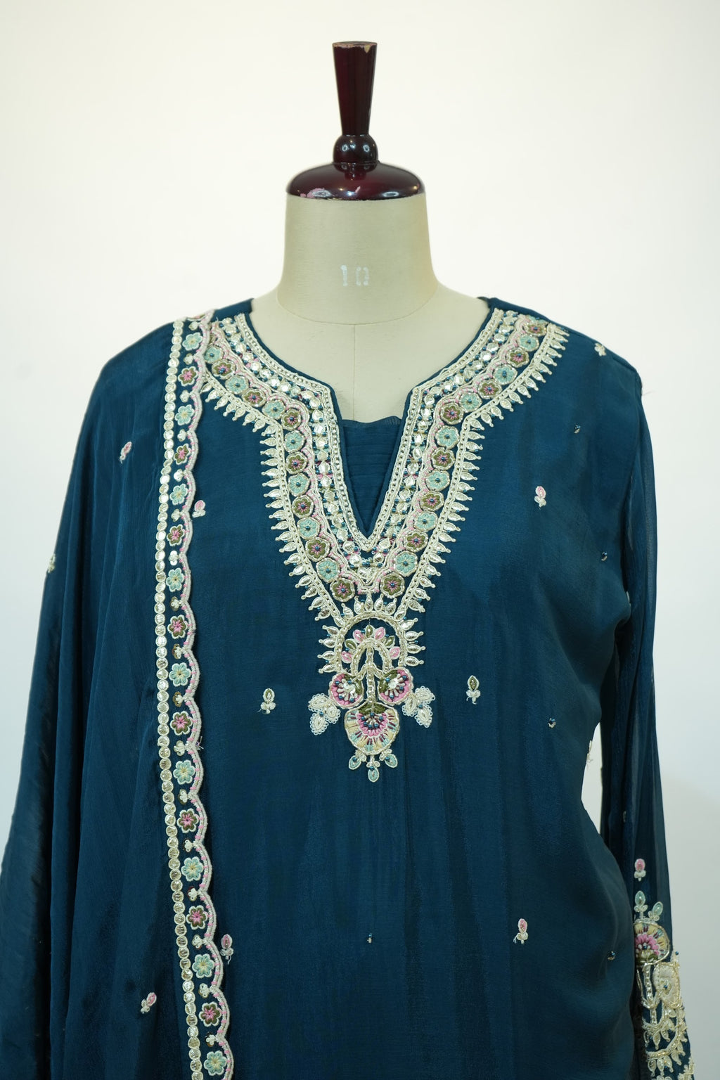 Teal Embroidered Sharara Set
