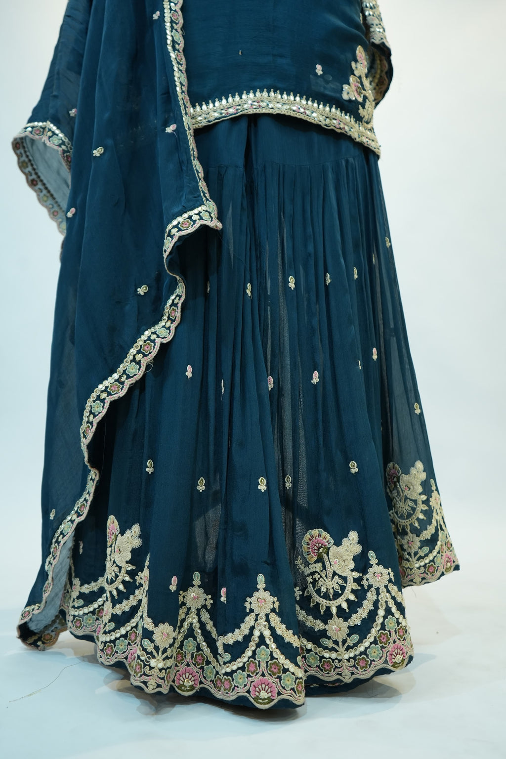 Teal Embroidered Sharara Set