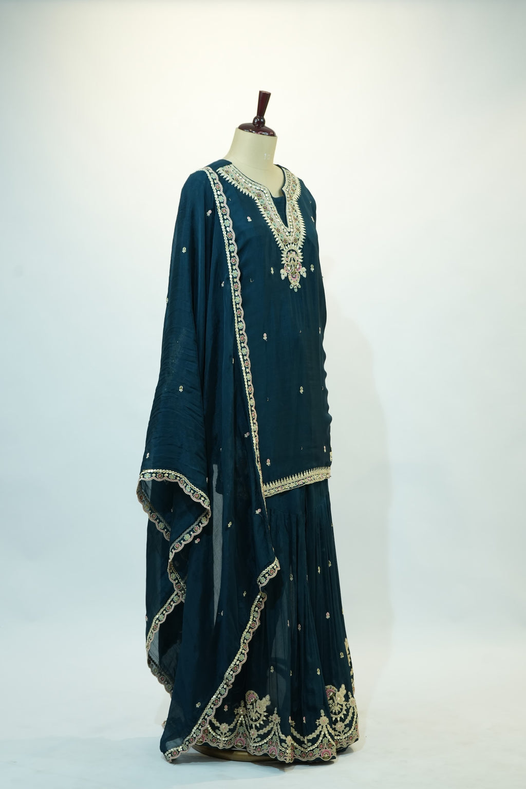 Teal Embroidered Sharara Set