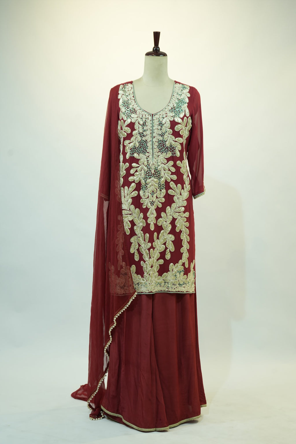 Maroon Floral Embroidered Kurta Set