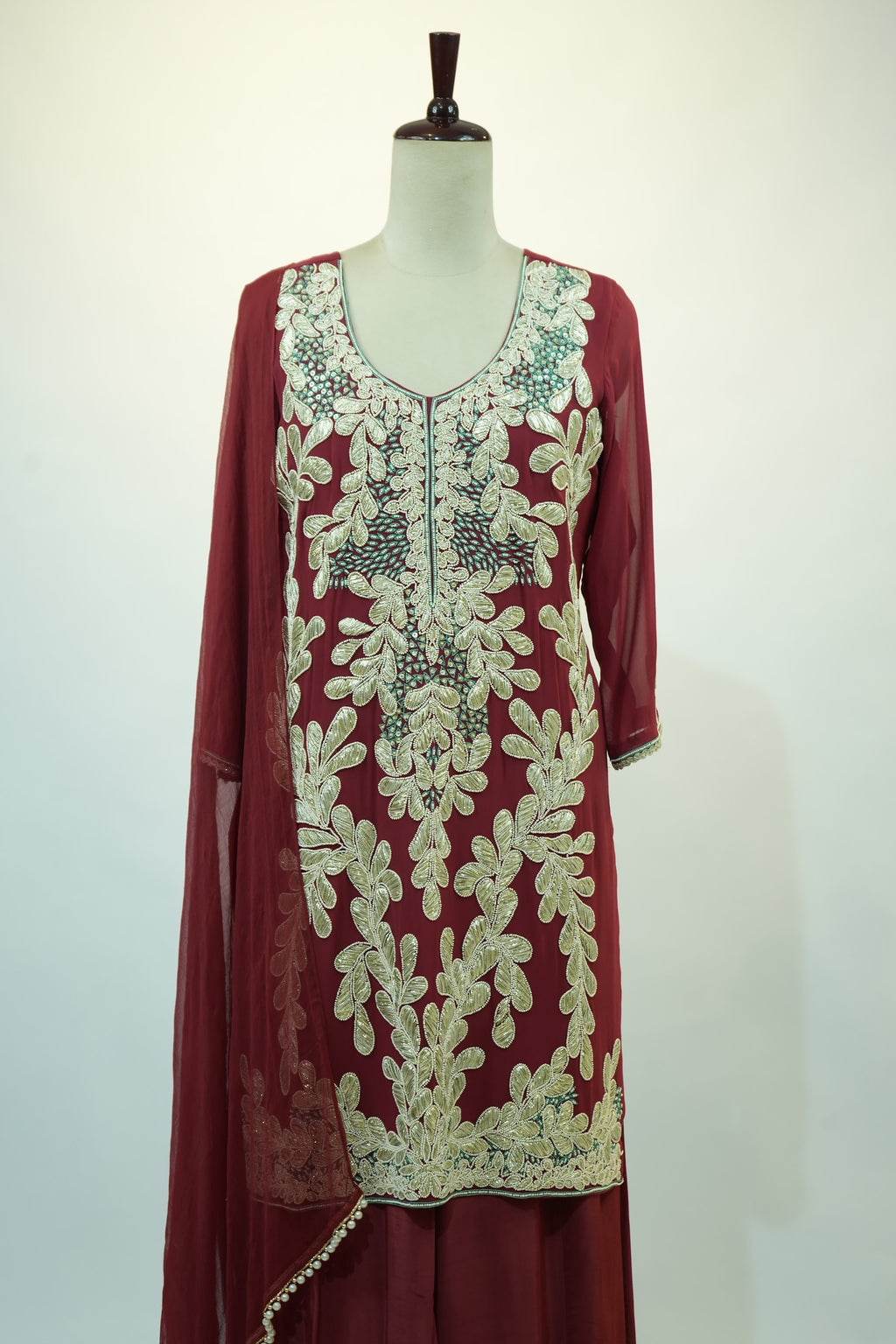 Maroon Floral Embroidered Kurta Set