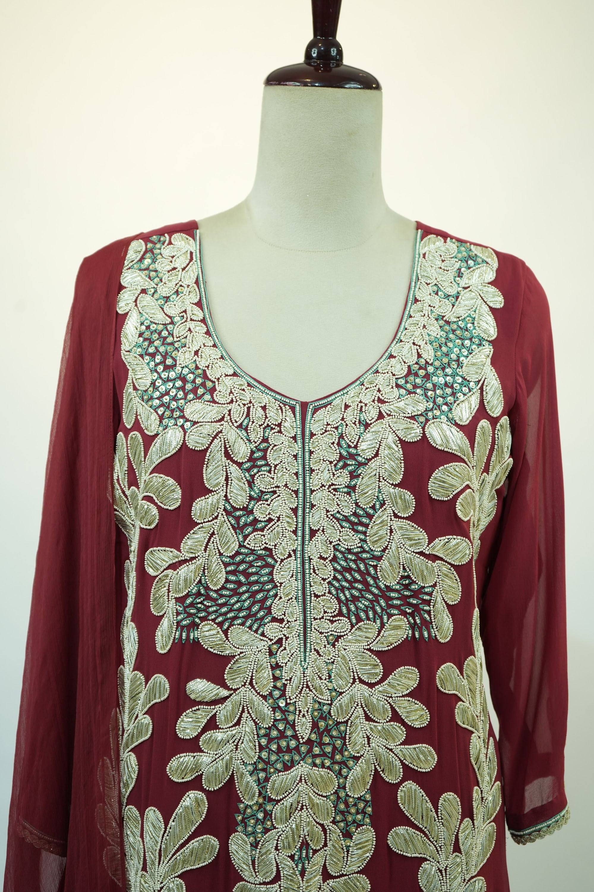 Maroon Floral Embroidered Kurta Set