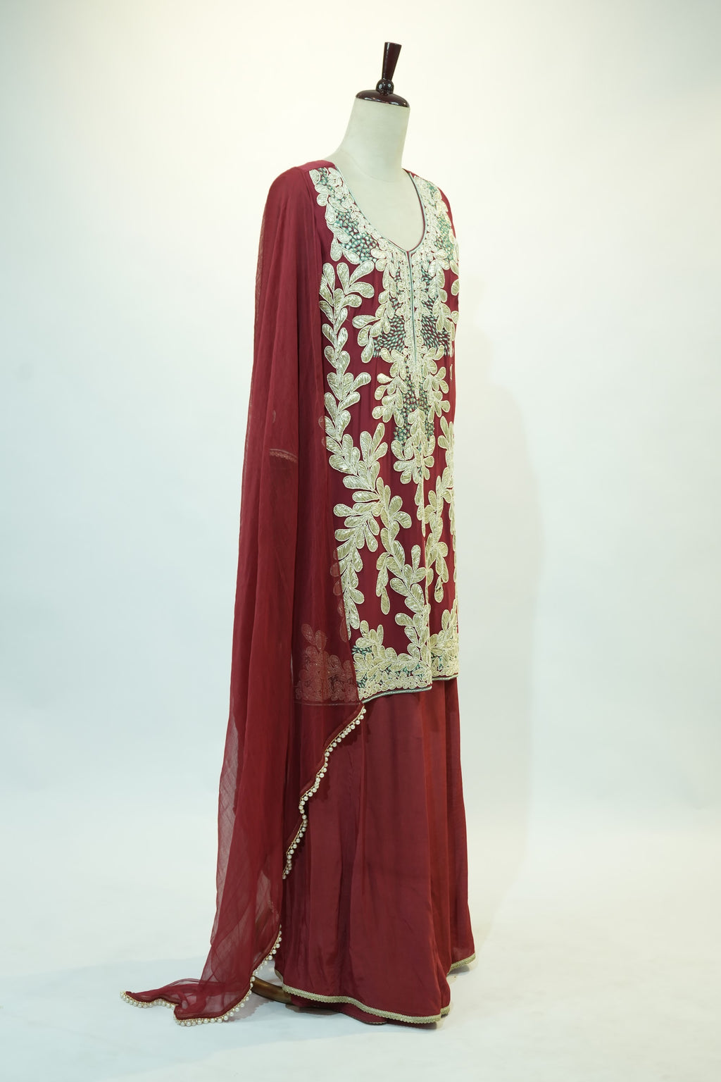 Maroon Floral Embroidered Kurta Set