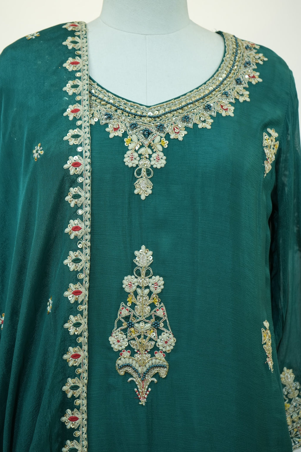 Teal Green Floral Embroidered Sharara Set