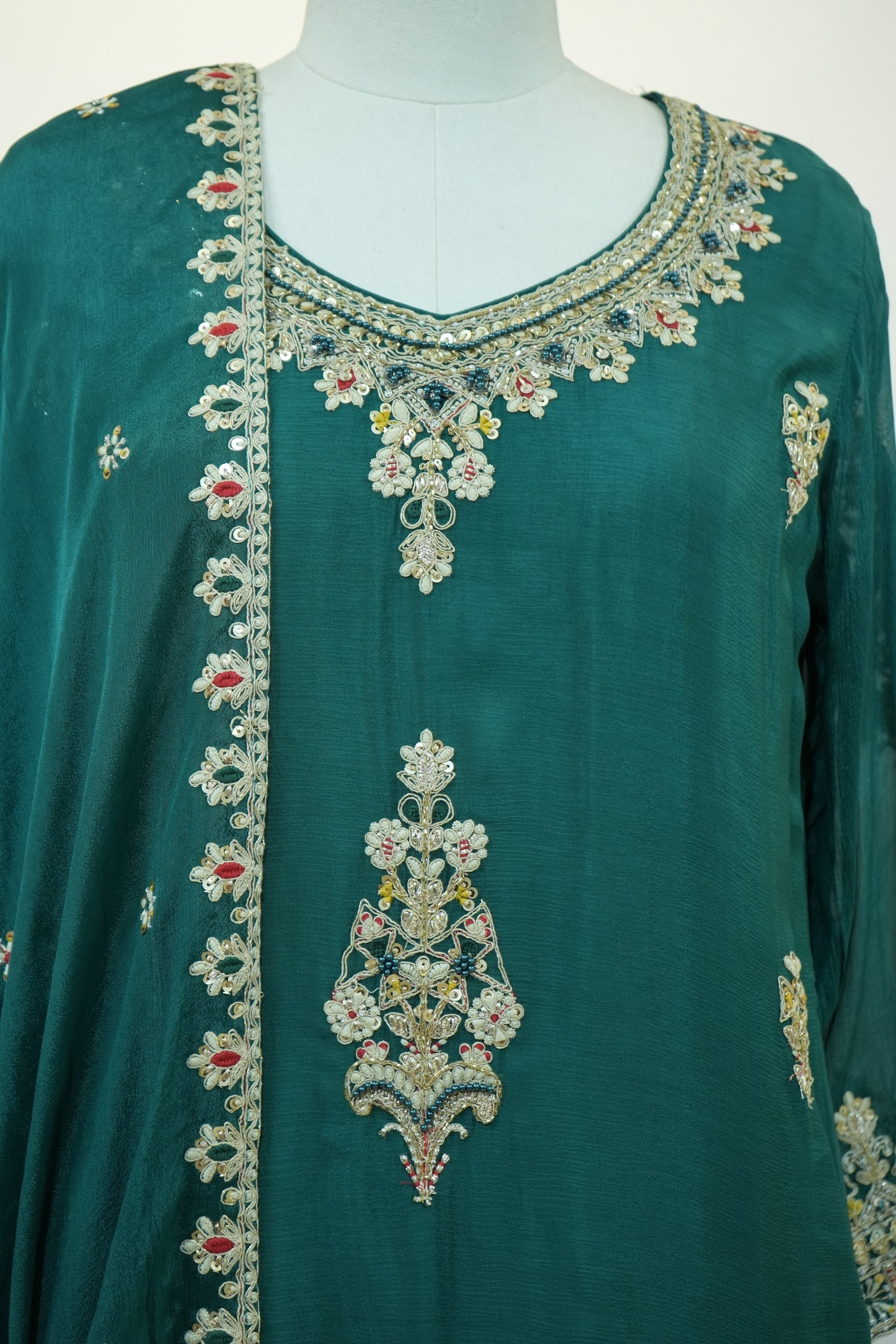 Teal Green Floral Embroidered Sharara Set