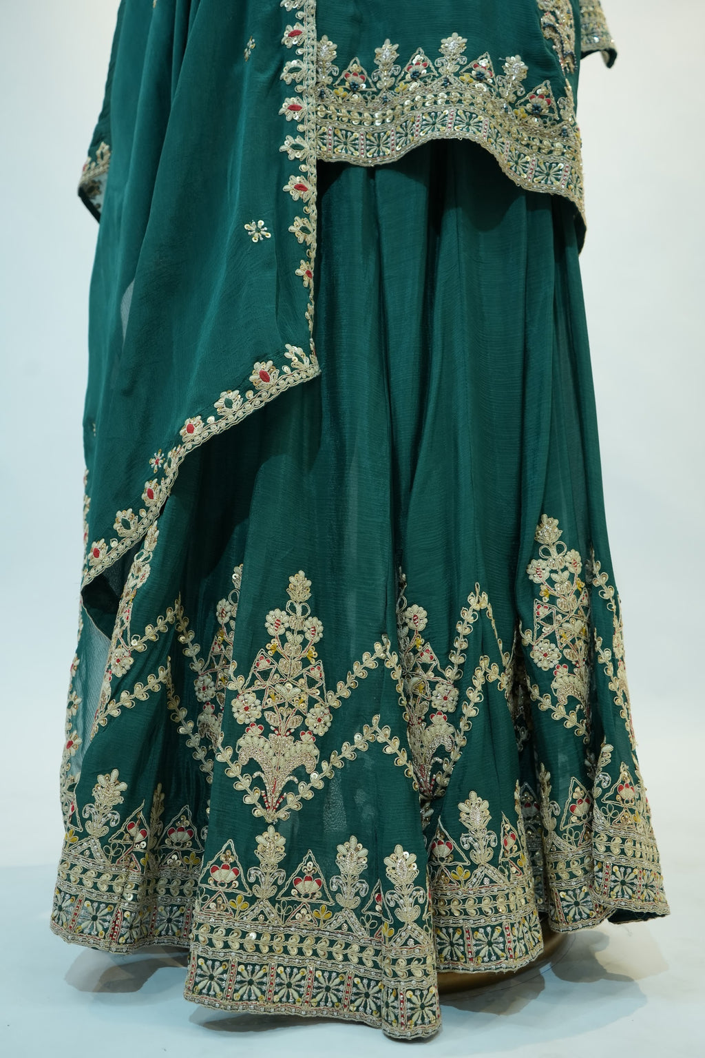 Teal Green Floral Embroidered Sharara Set