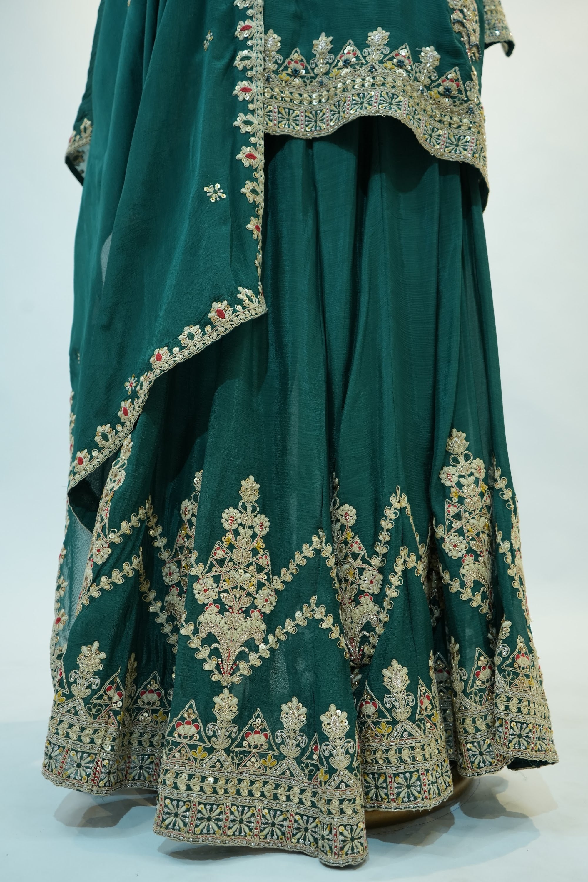 Teal Green Floral Embroidered Sharara Set
