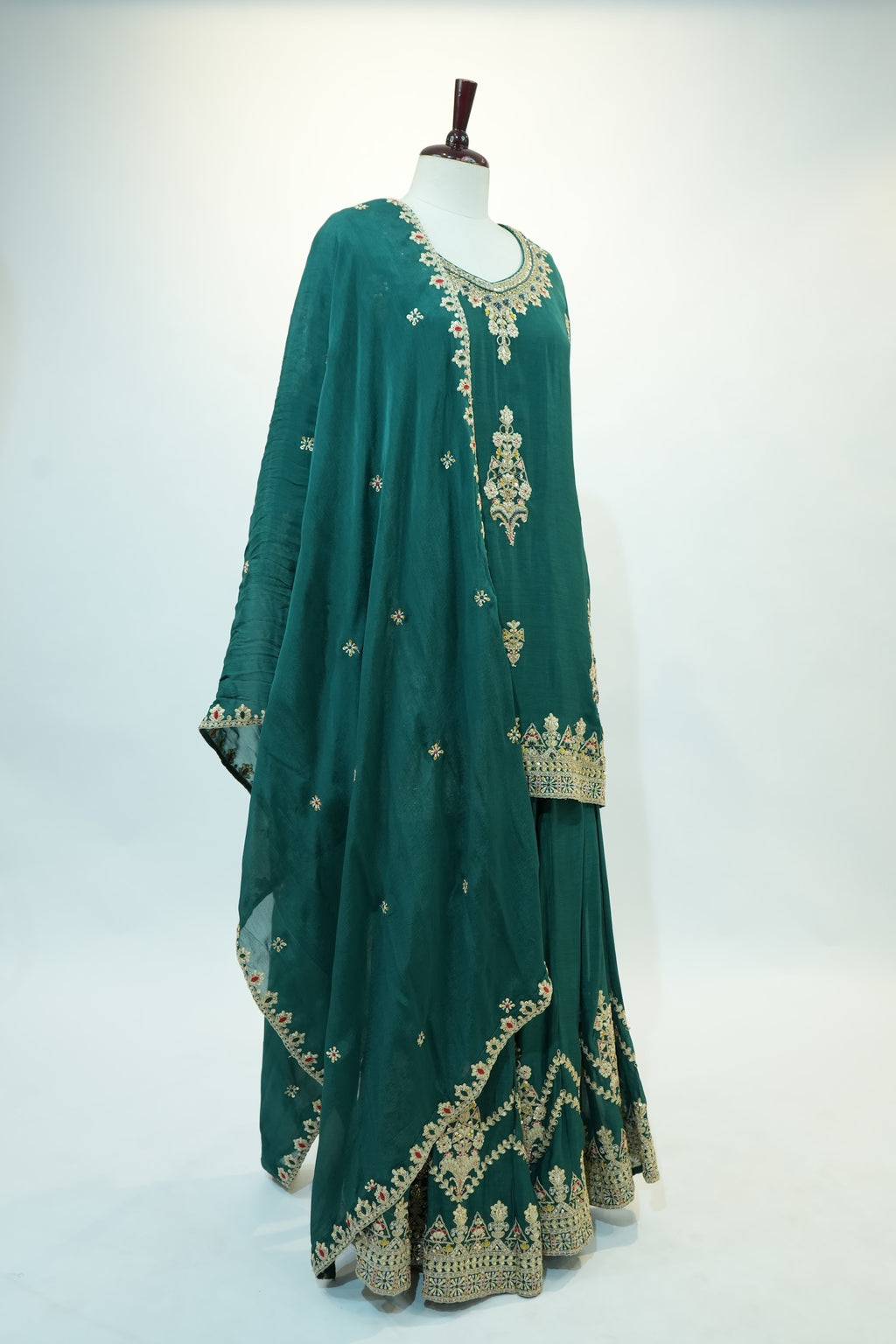 Teal Green Floral Embroidered Sharara Set
