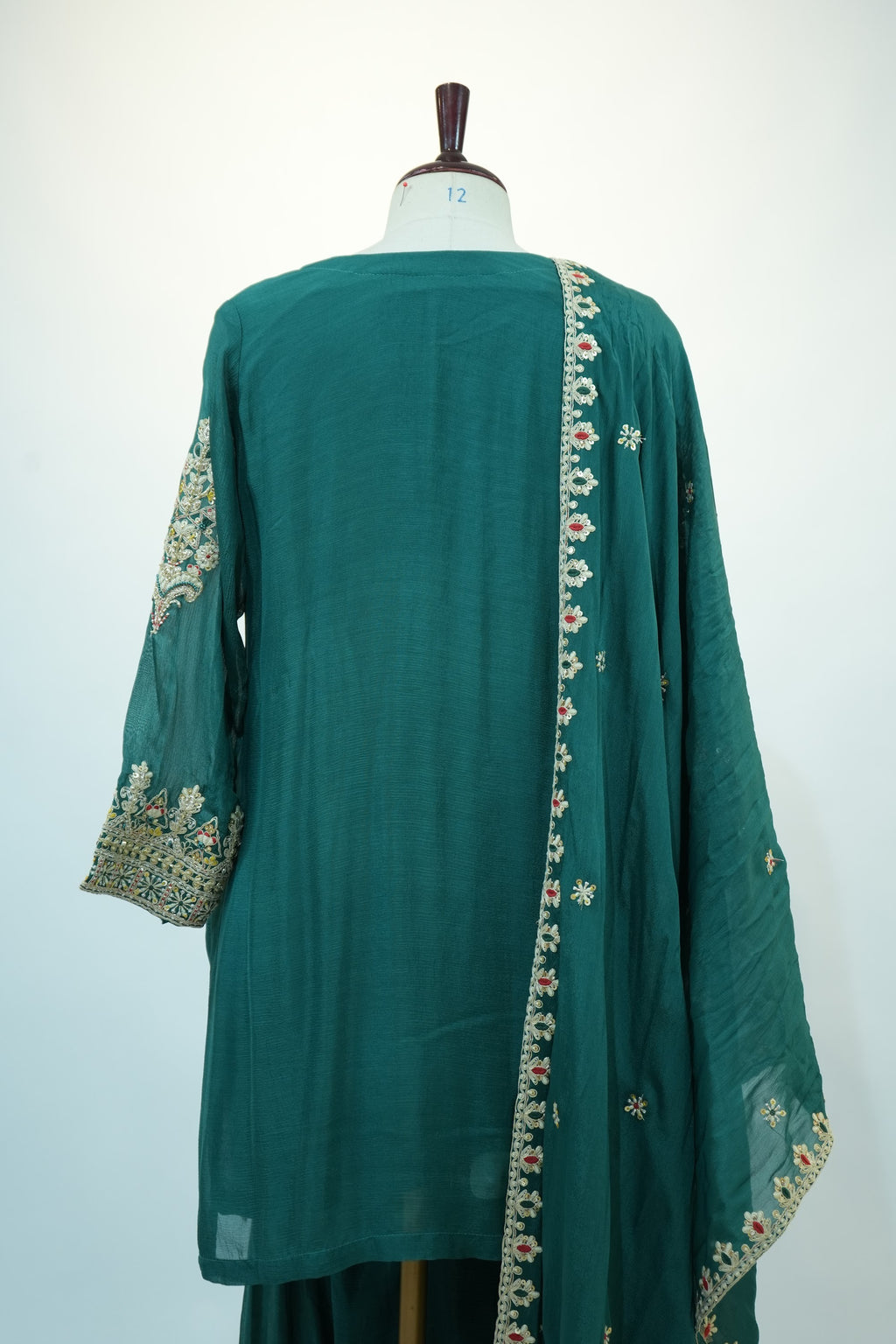 Teal Green Floral Embroidered Sharara Set