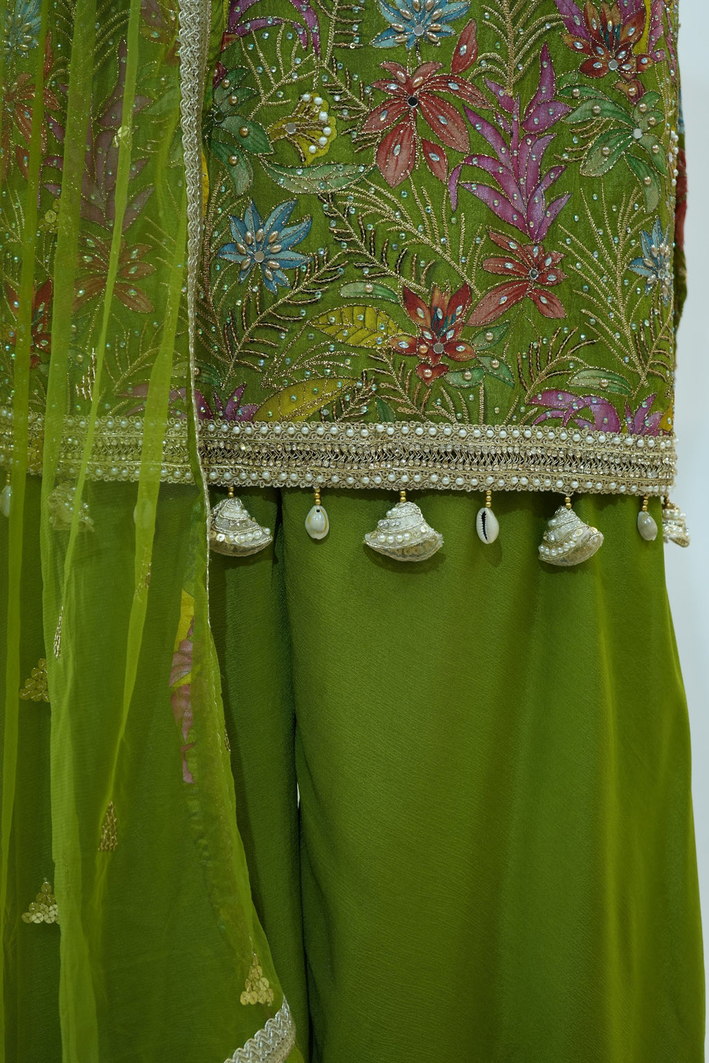 Mehendi Green Floral Embroidered Sharara Set