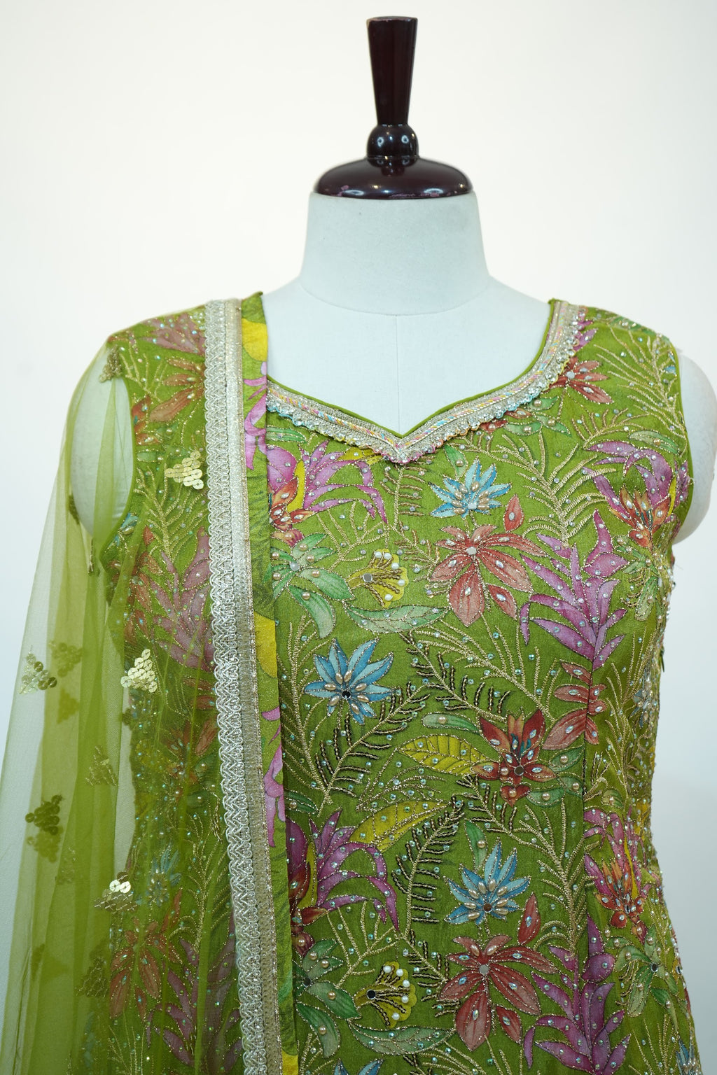 Mehendi Green Floral Embroidered Sharara Set