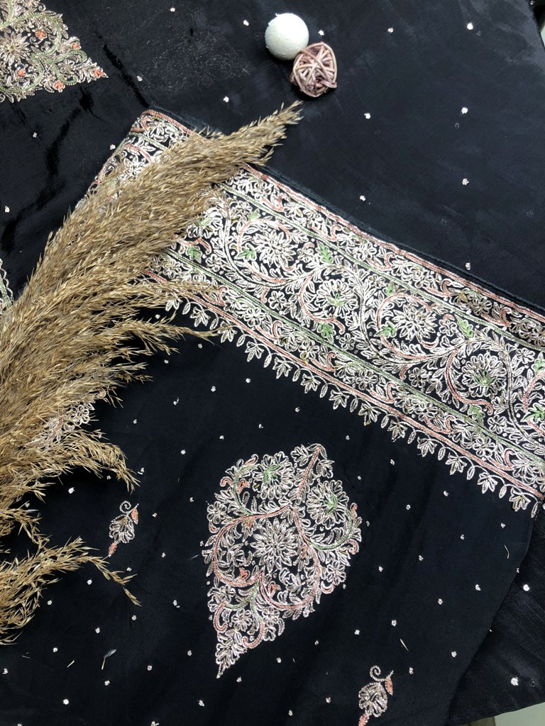 Crepe Unstitched Embroidered Suit