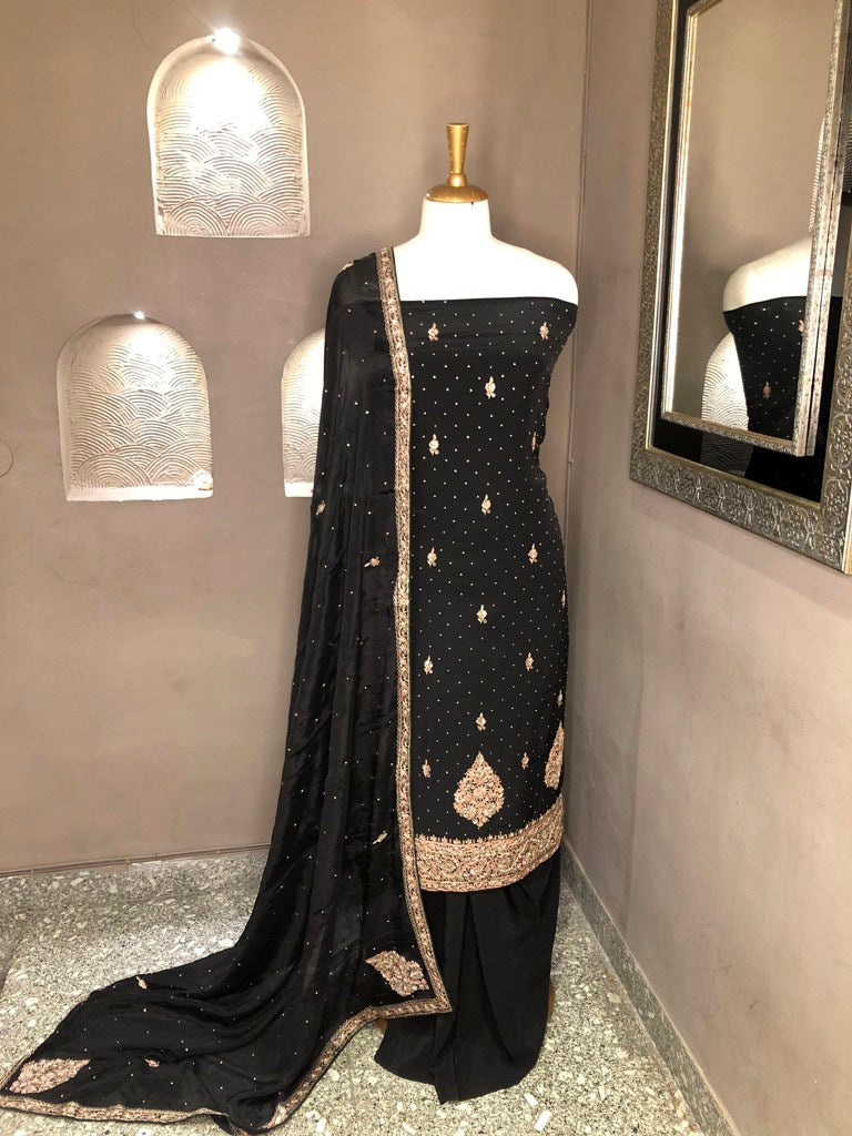 Crepe Unstitched Embroidered Suit