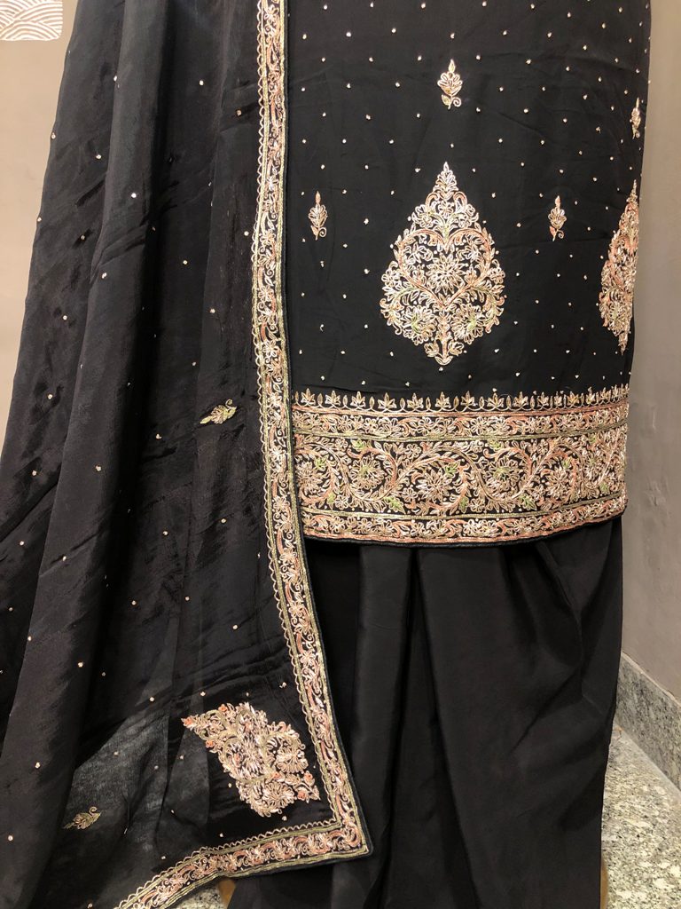Crepe Unstitched Embroidered Suit